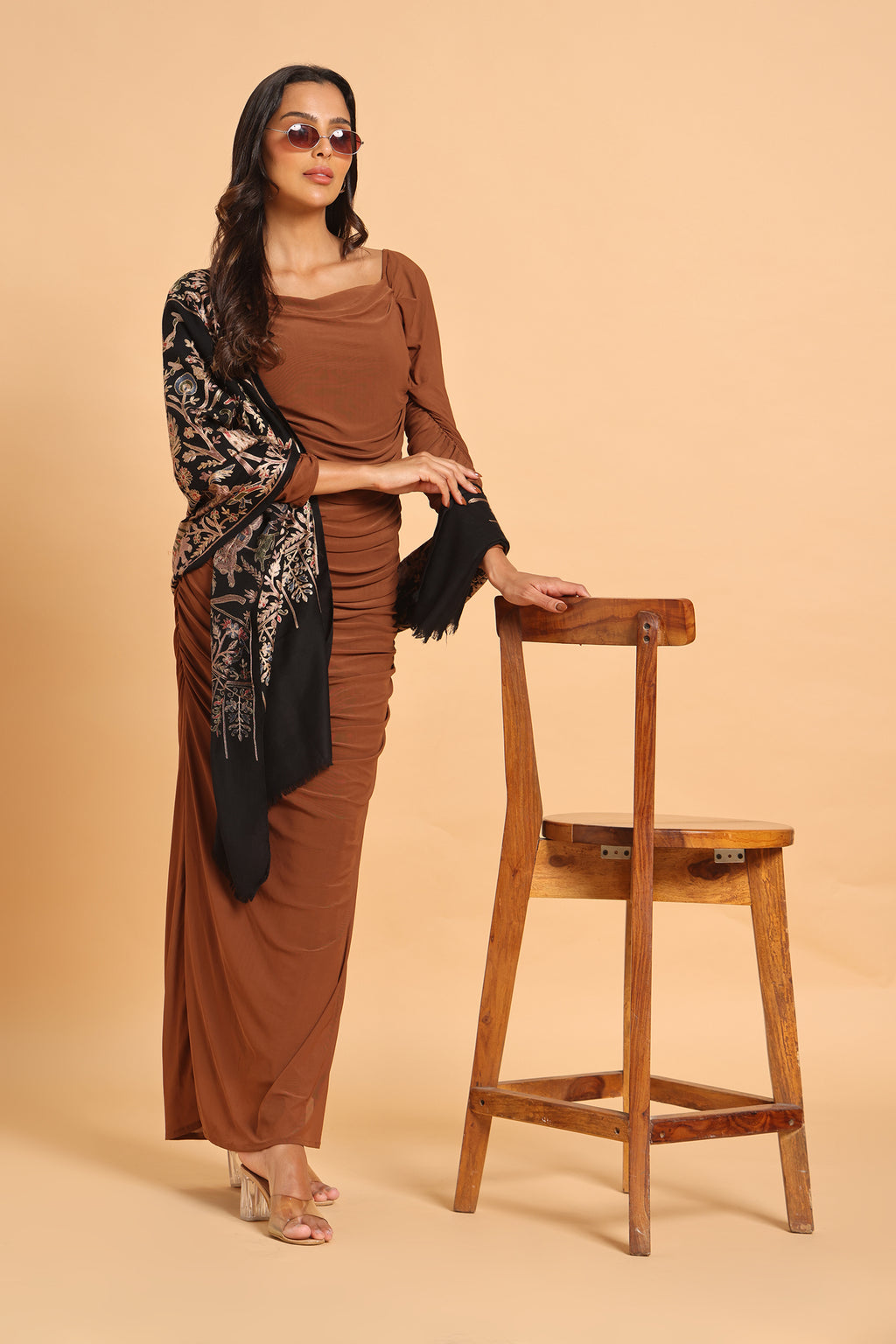 Classic Black Shikargah Fine Wool Pashmina Kashmiri Stole