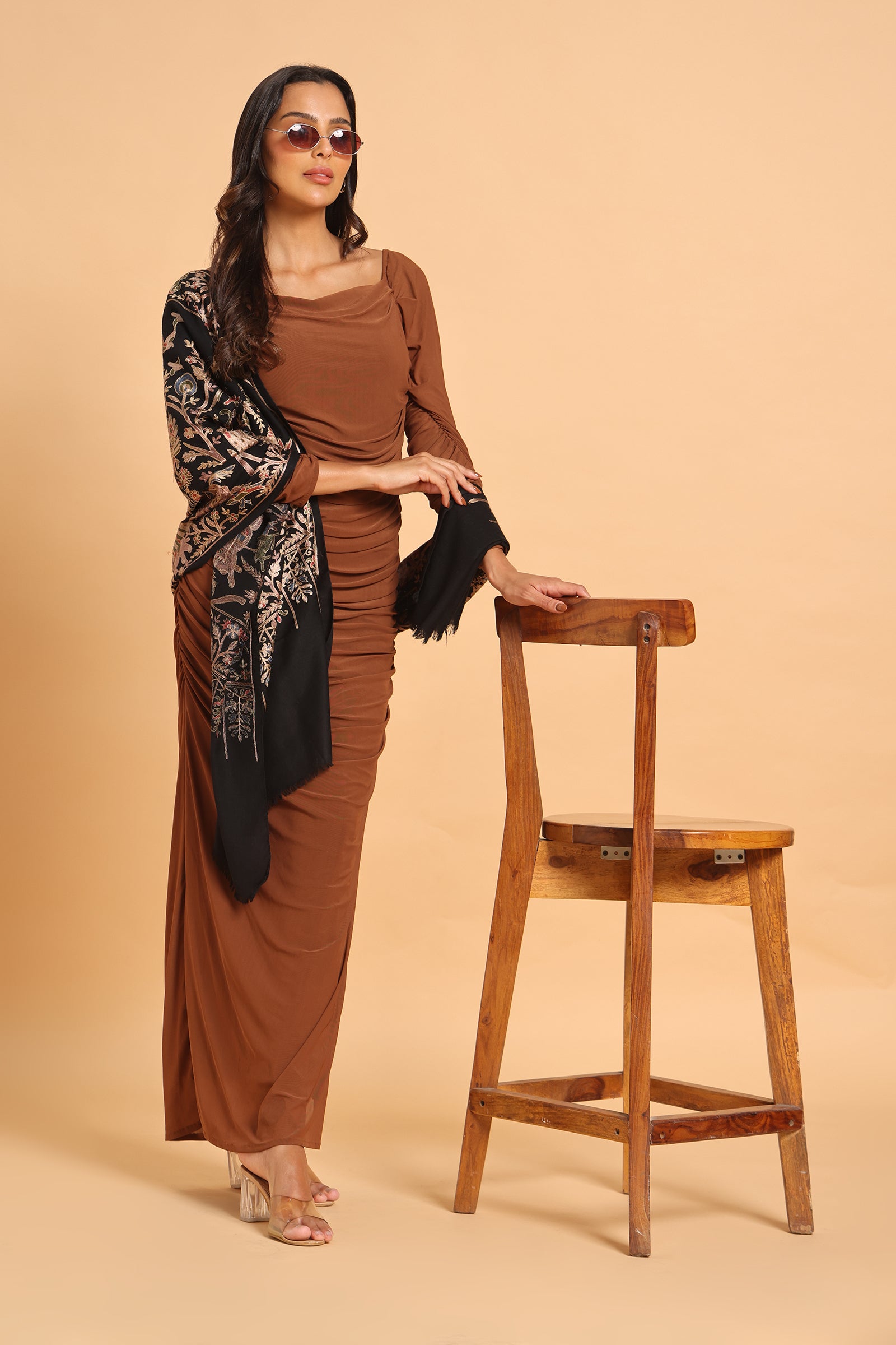 Classic Black Shikargah Fine Wool Pashmina Kashmiri Stole