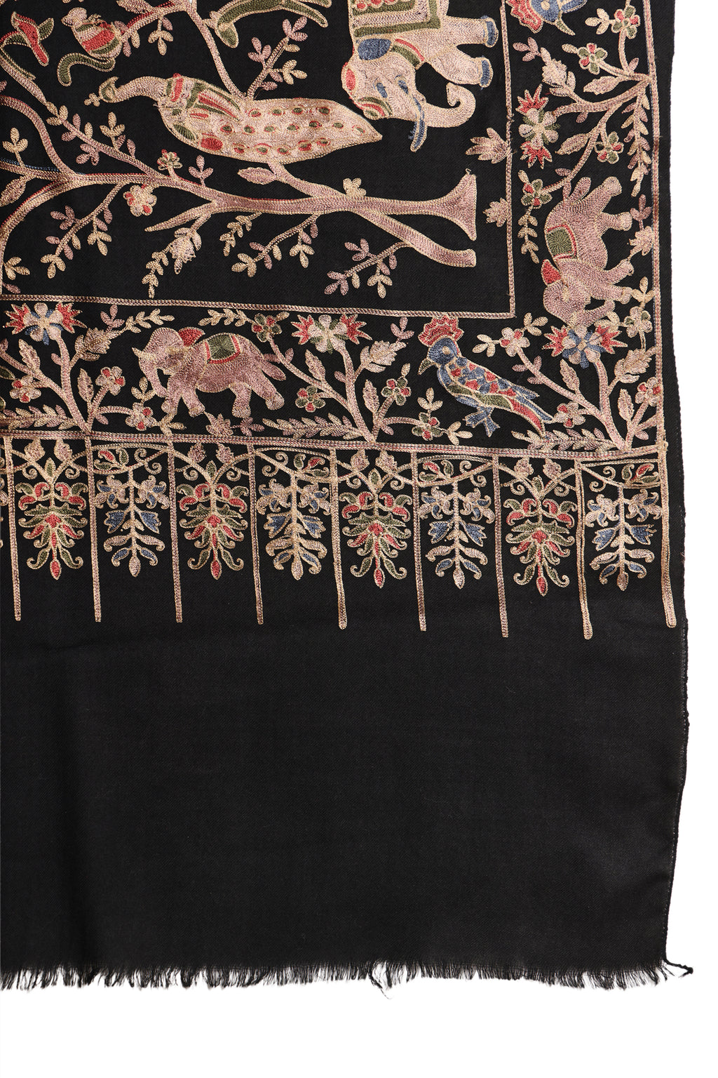 Classic Black Shikargah Fine Wool Pashmina Kashmiri Stole