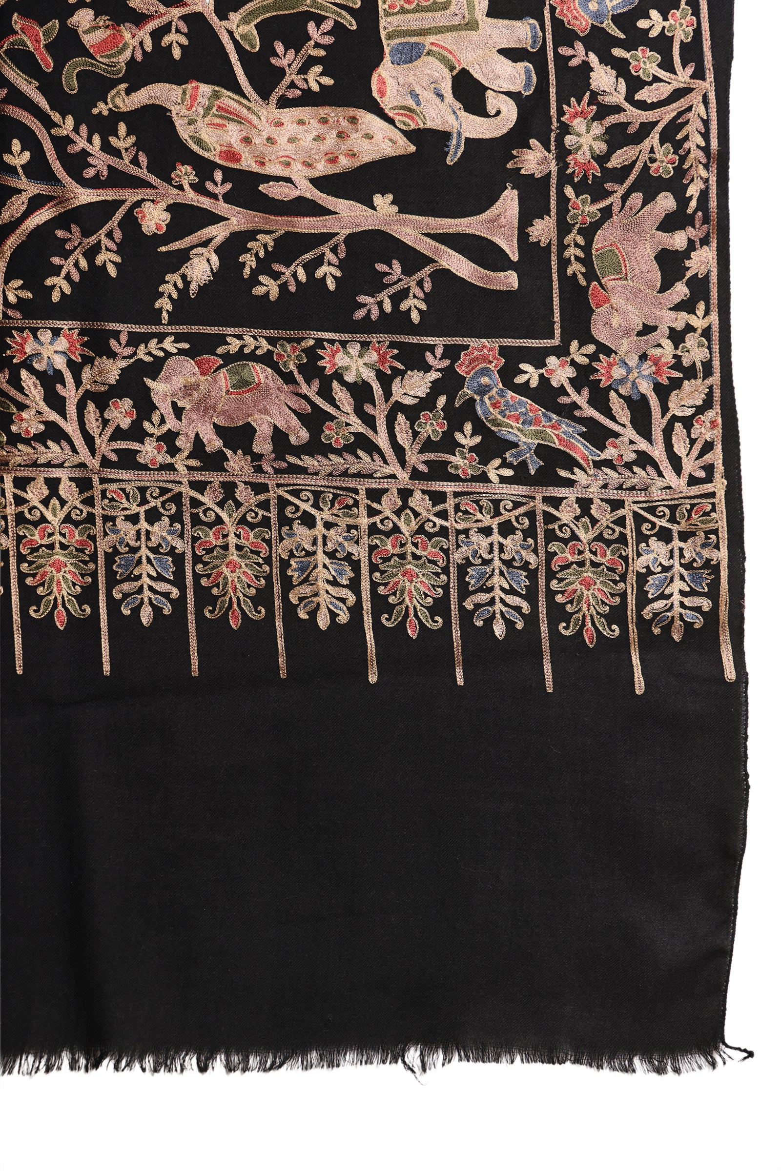 Classic Black Shikargah Fine Wool Pashmina Kashmiri Stole