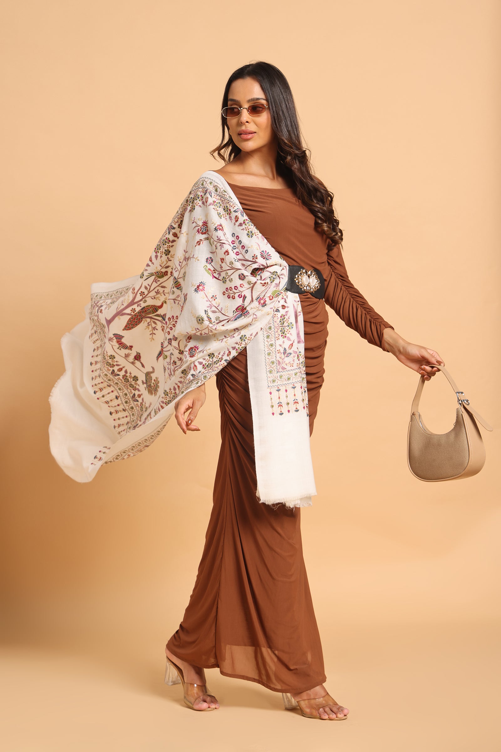 Classic White Shikargah Fine Wool Pashmina Kashmiri Stole