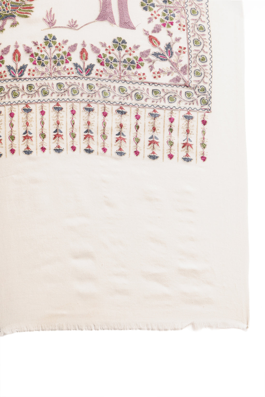 Classic White Shikargah Fine Wool Pashmina Kashmiri Stole