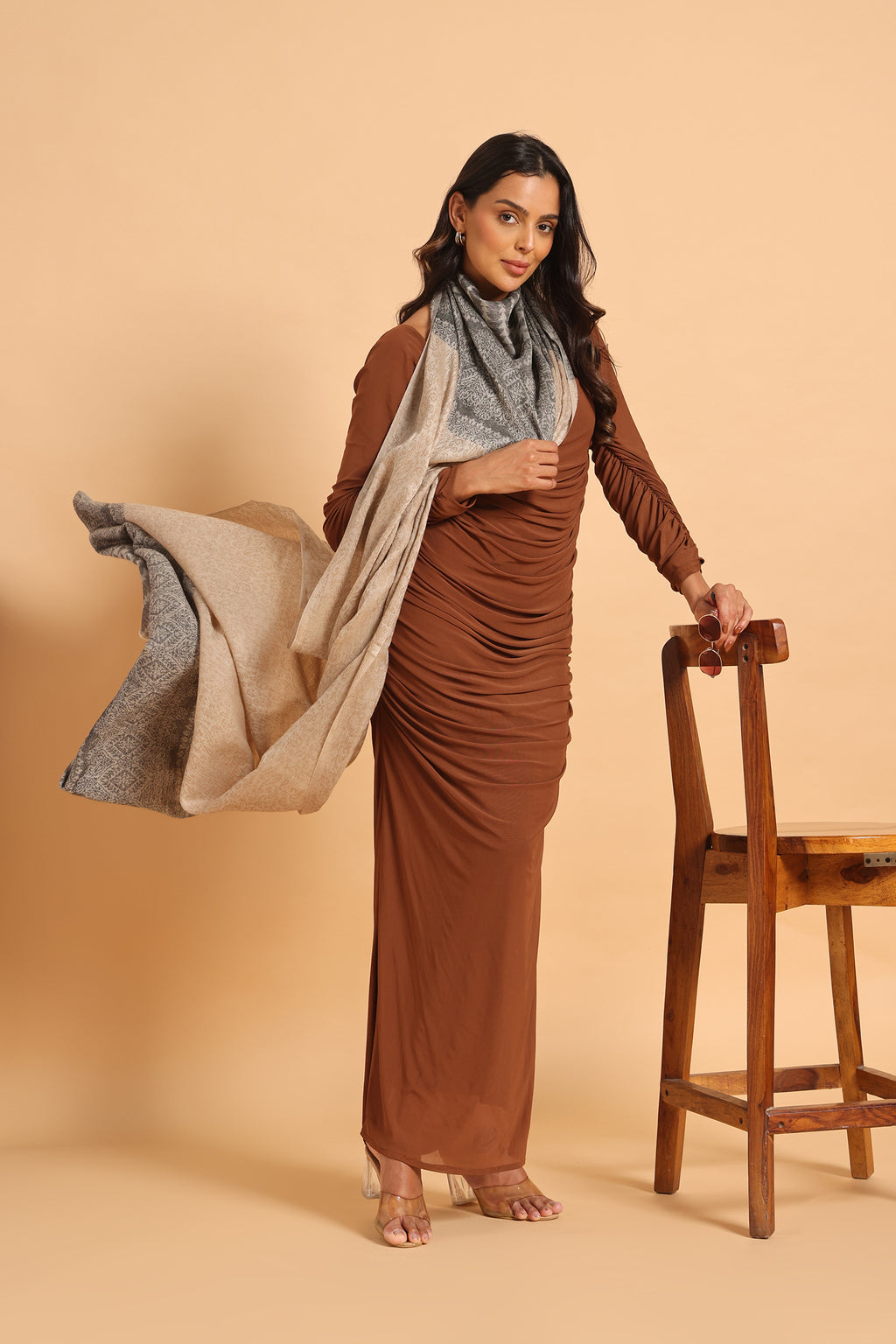 Classic Beige & Black Shikargah Fine Wool Pashmina Shawl