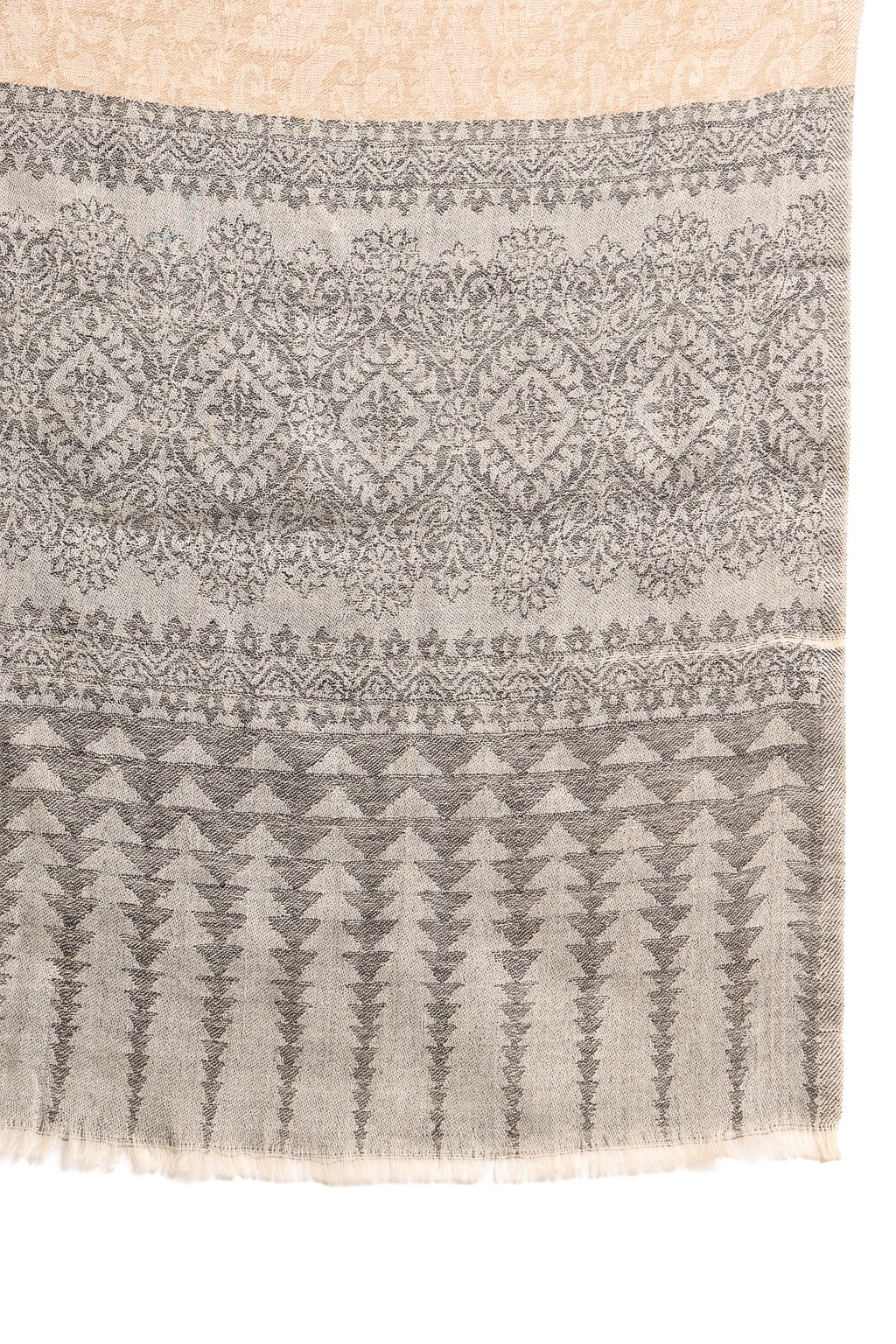 Classic Beige & Black Shikargah Fine Wool Pashmina Shawl