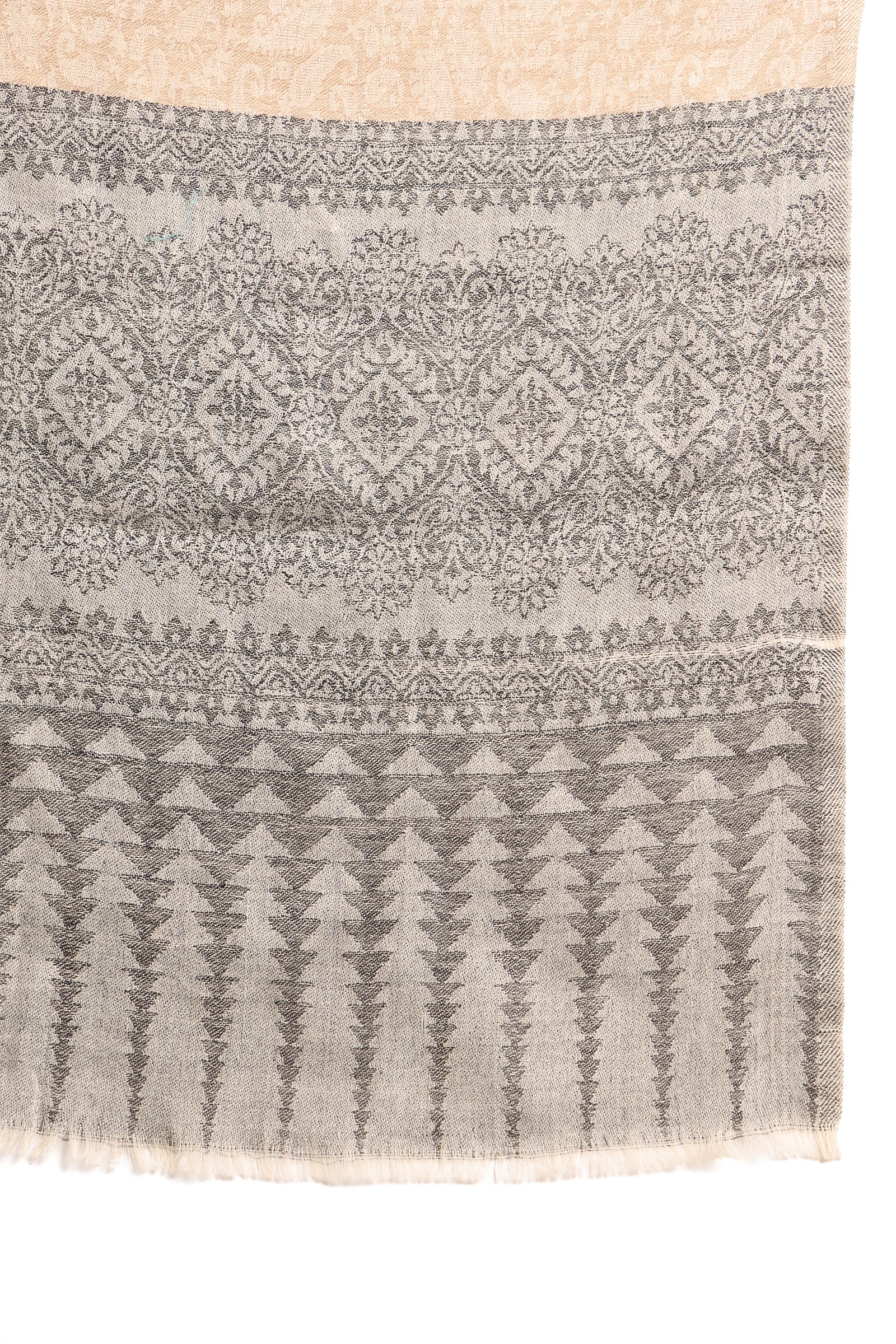 Classic Beige & Black Shikargah Fine Wool Pashmina Shawl