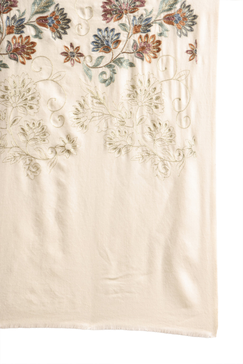 White Kashmiri Aari Heritage Pure Wool Stole
