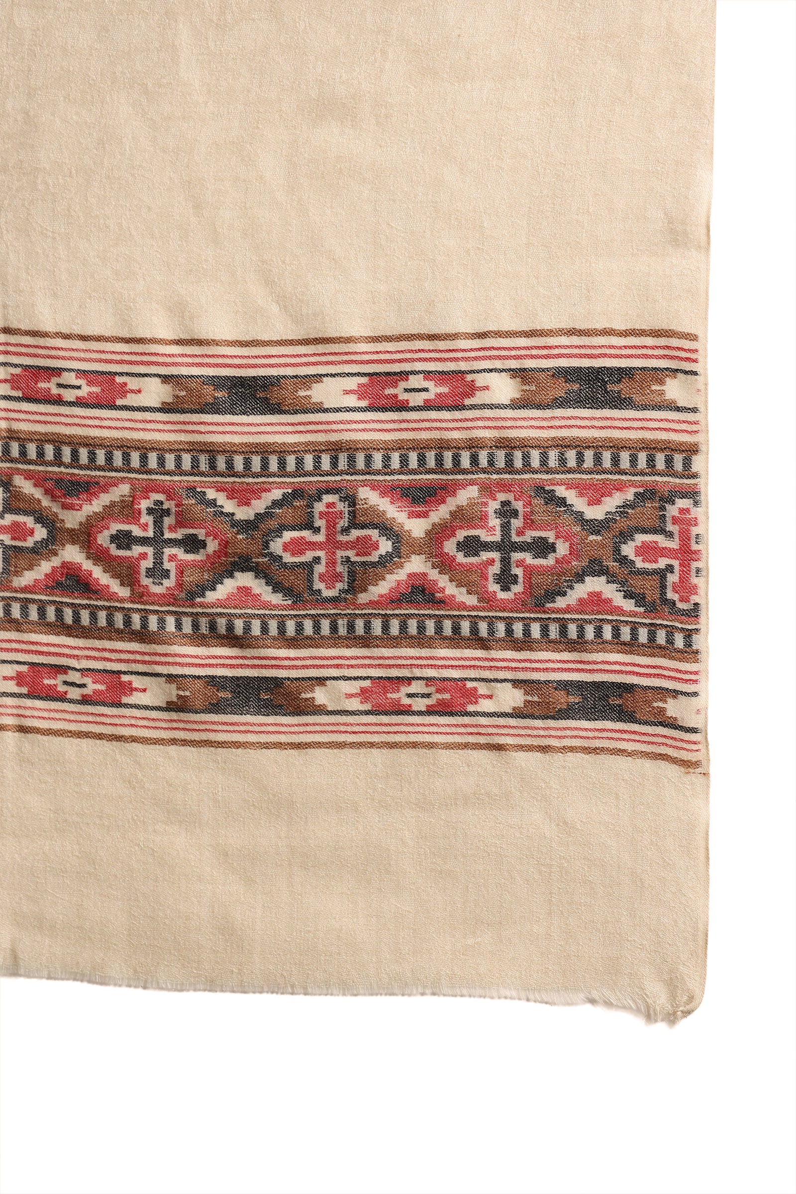 Ivory Fine Wool Pashmina Shawl with Traditional Border