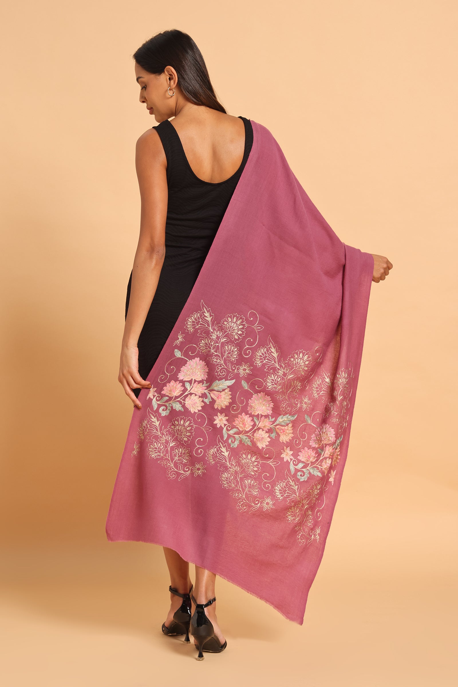 Rose Kashmiri Aari Heritage Pure Wool Stole