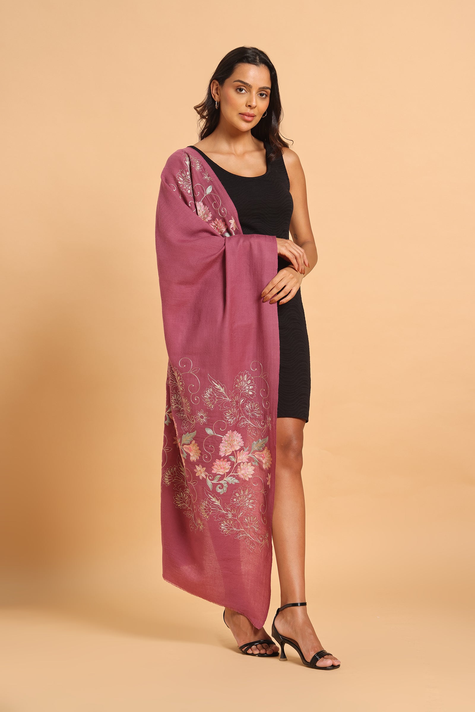 Rose Kashmiri Aari Heritage Pure Wool Stole