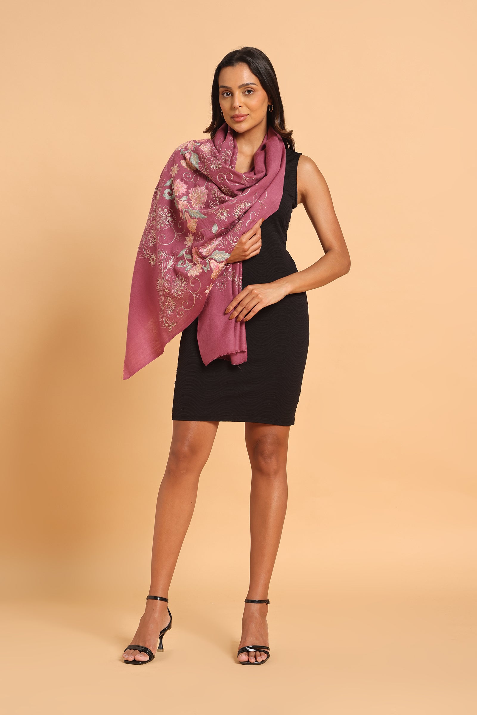 Rose Kashmiri Aari Heritage Pure Wool Stole