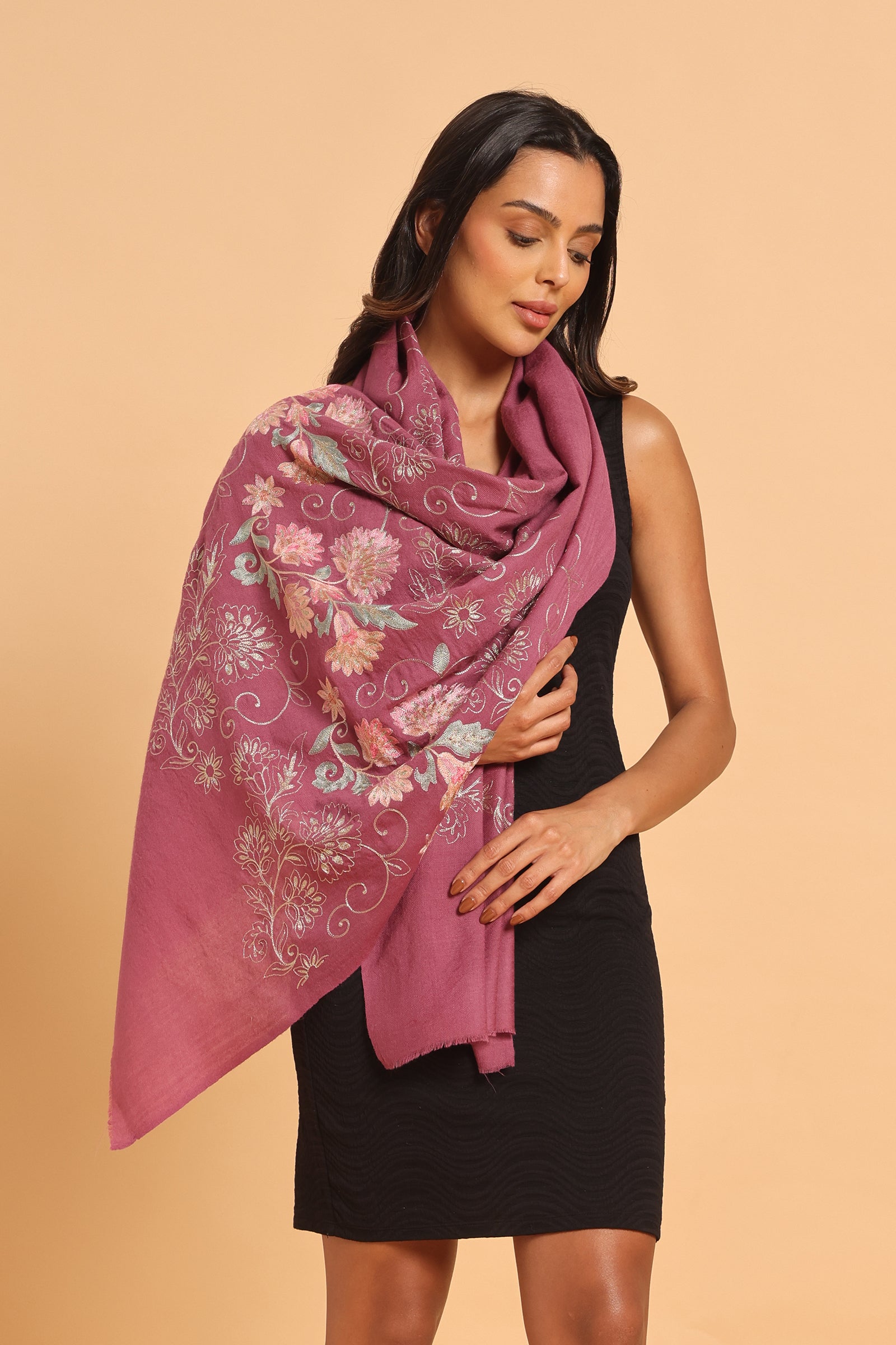 Rose Kashmiri Aari Heritage Pure Wool Stole