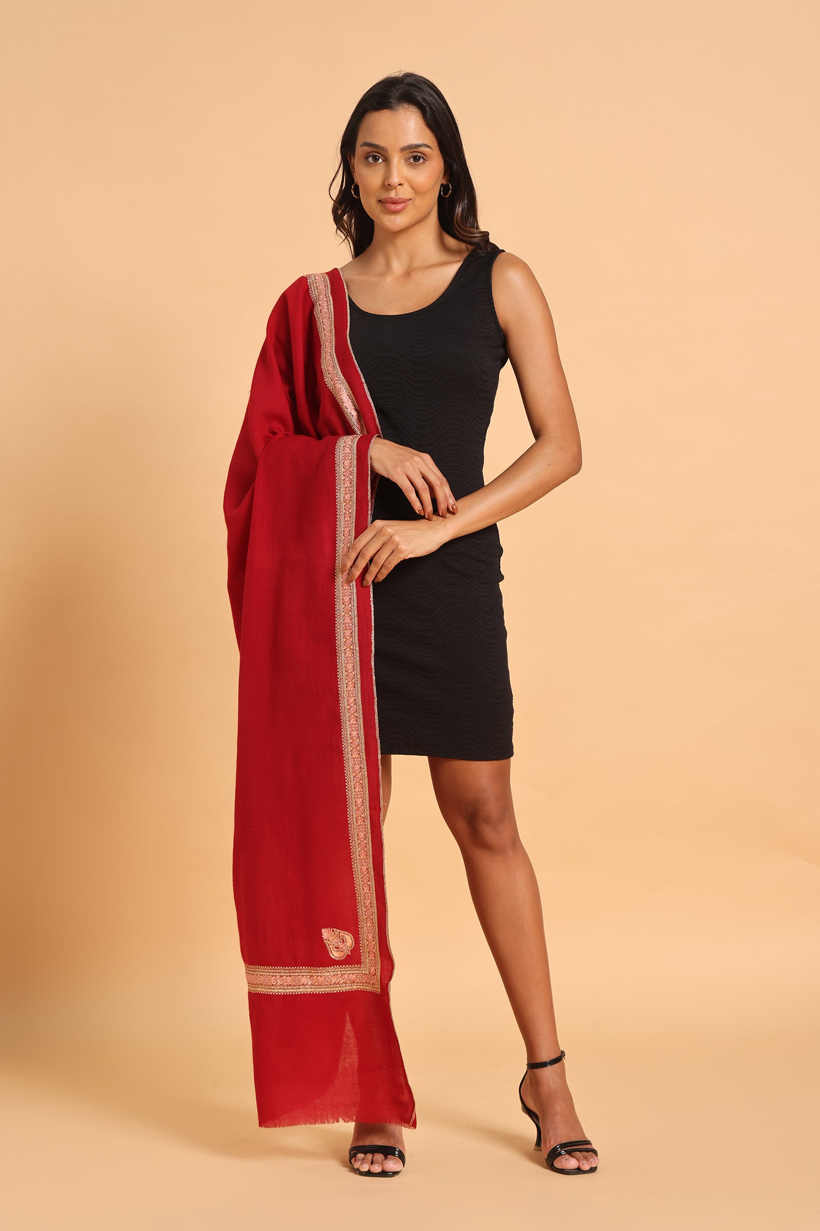 Mehrun Floral Border & Kunj Buta Pure Wool Kashmiri Stole