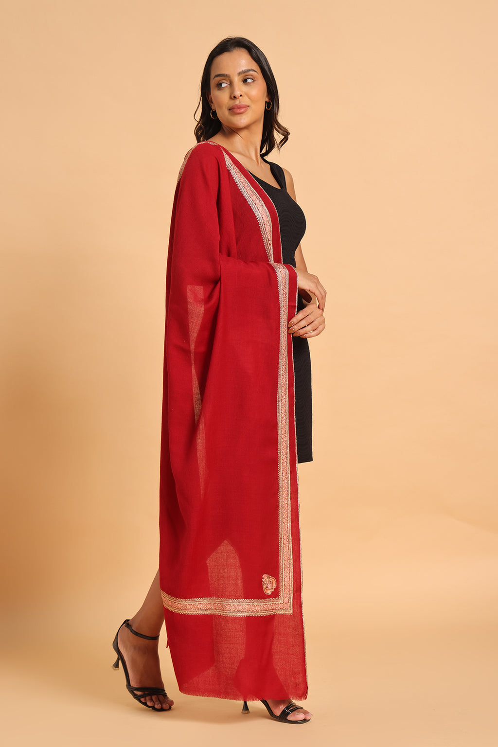 Mehrun Floral Border & Kunj Buta Pure Wool Kashmiri Stole