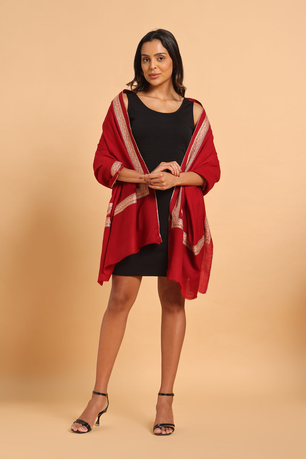 Mehrun Floral Border & Kunj Buta Pure Wool Kashmiri Stole