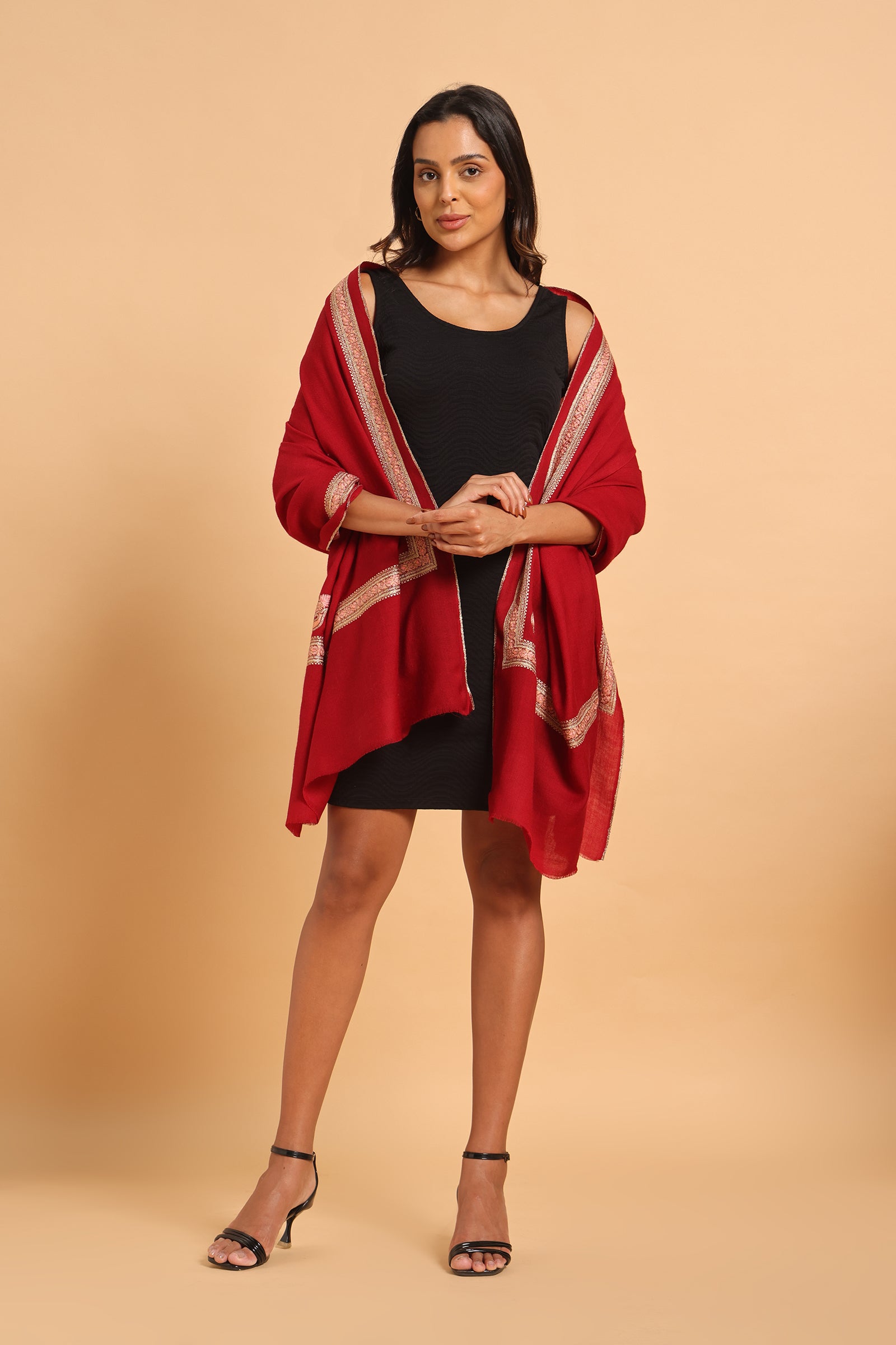 Mehrun Floral Border & Kunj Buta Pure Wool Kashmiri Stole