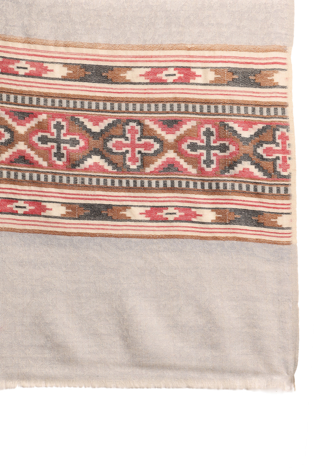 Grey Fine Wool Pashmina Shawl with Traditional Border