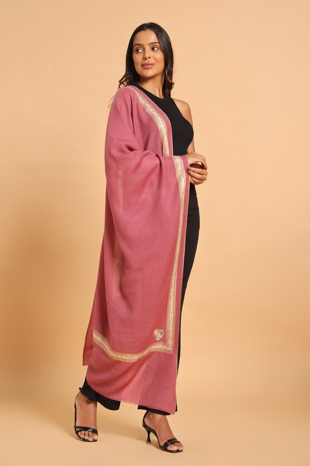 Rose Floral Border & Kunj Buta Pure Wool Kashmiri Stole