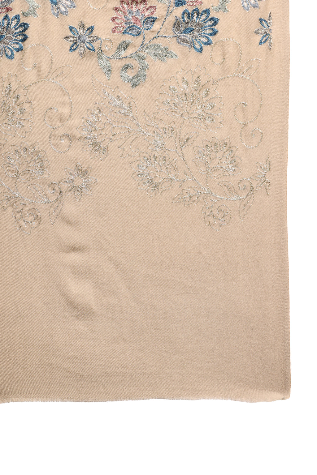 Classic Beige Kashmiri Aari Heritage Pure Wool Stole