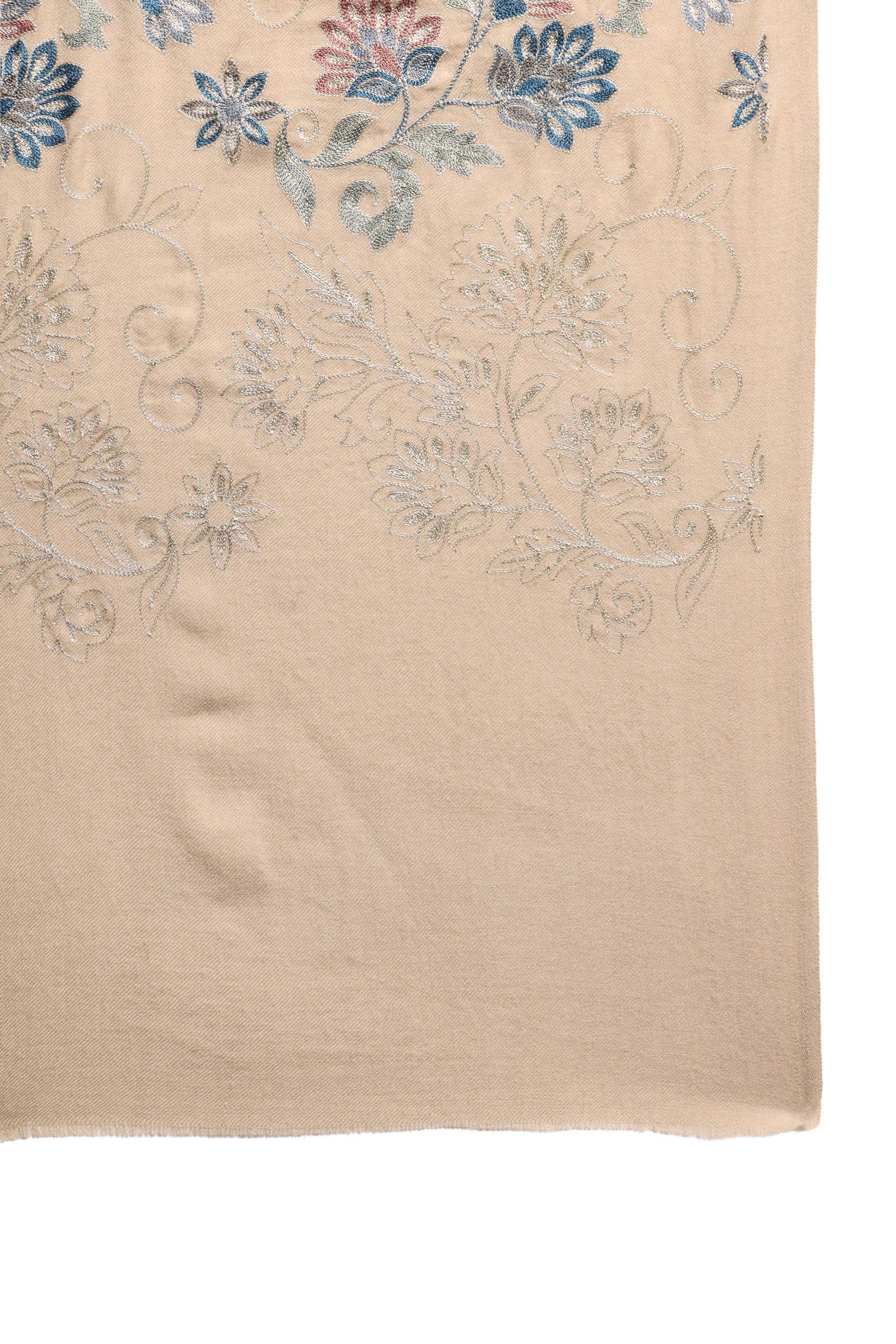 Classic Beige Kashmiri Aari Heritage Pure Wool Stole
