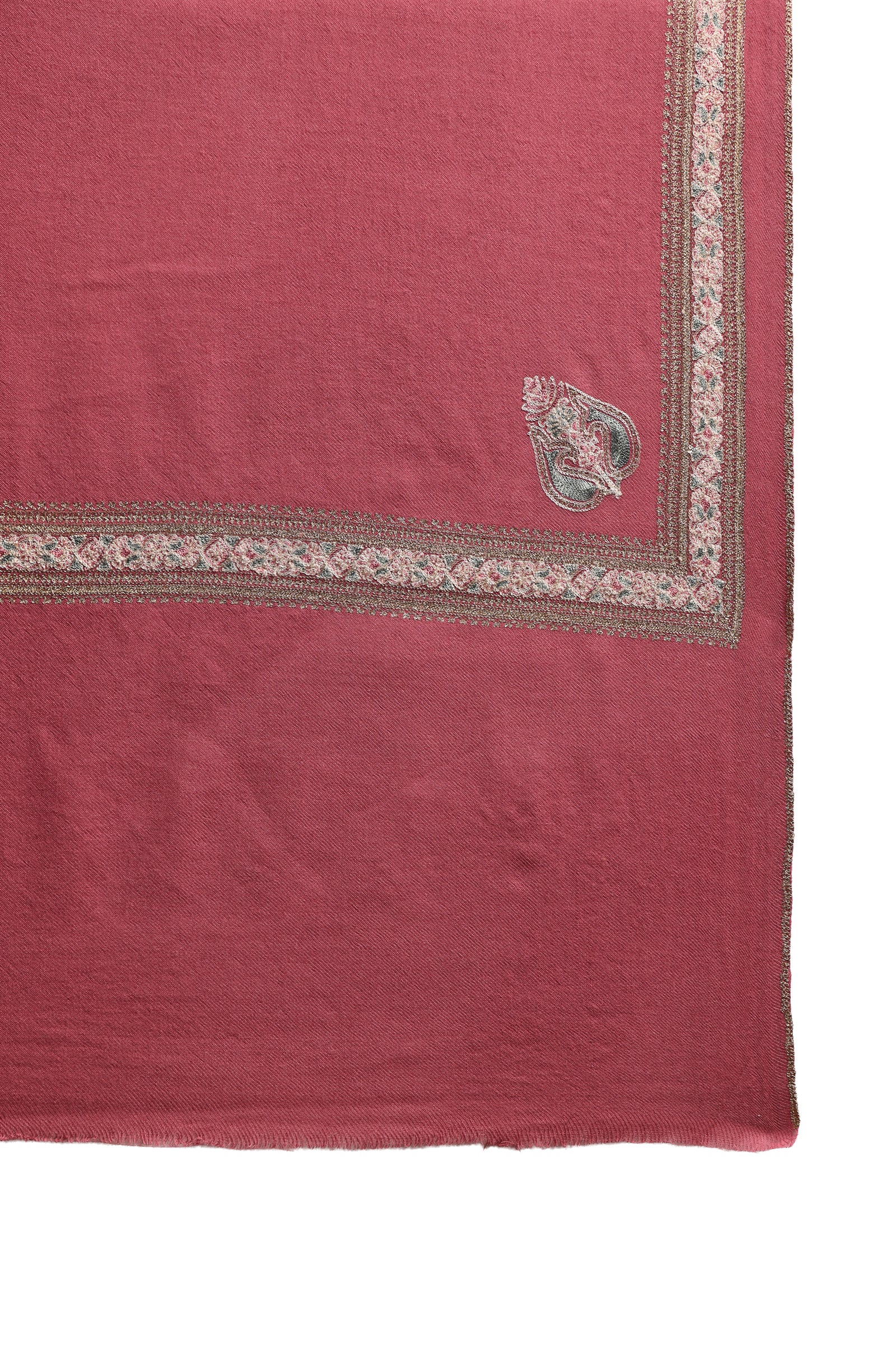Rose Floral Border & Kunj Buta Pure Wool Kashmiri Stole