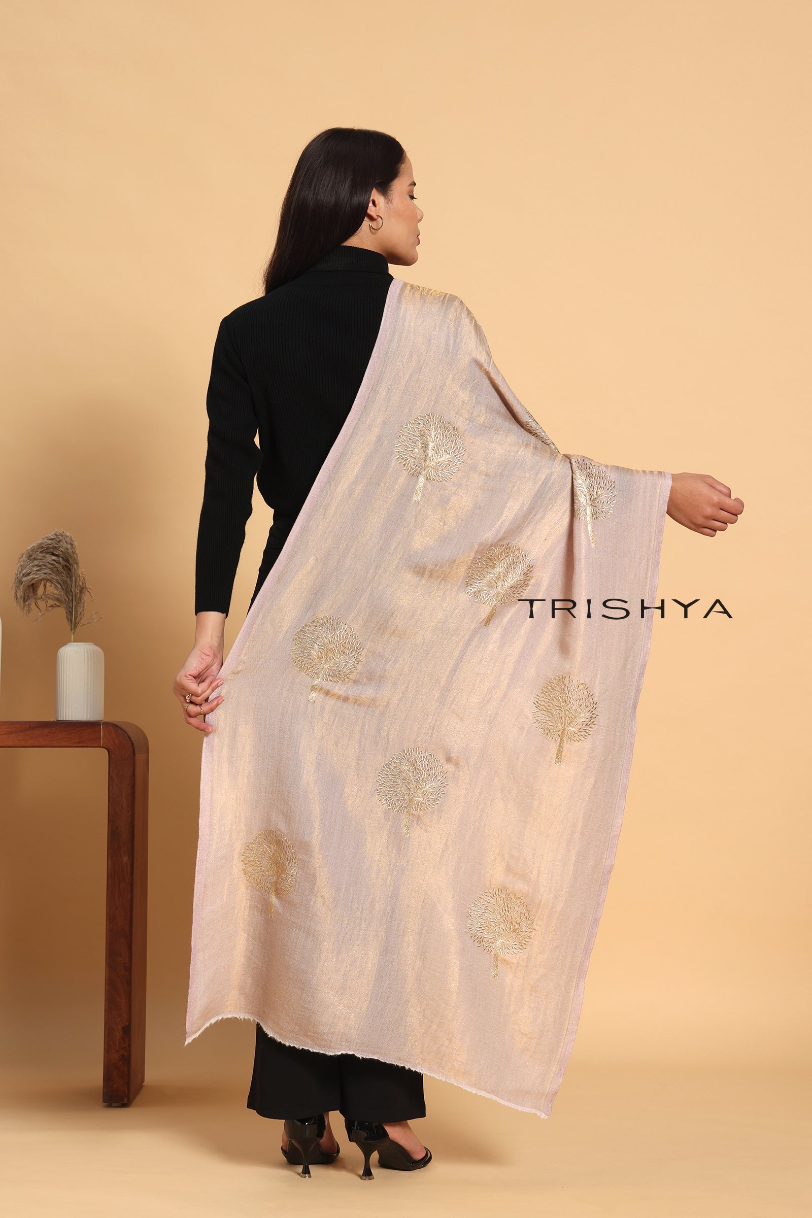 Moonlight Reversible Tree Work Stole in Mauve