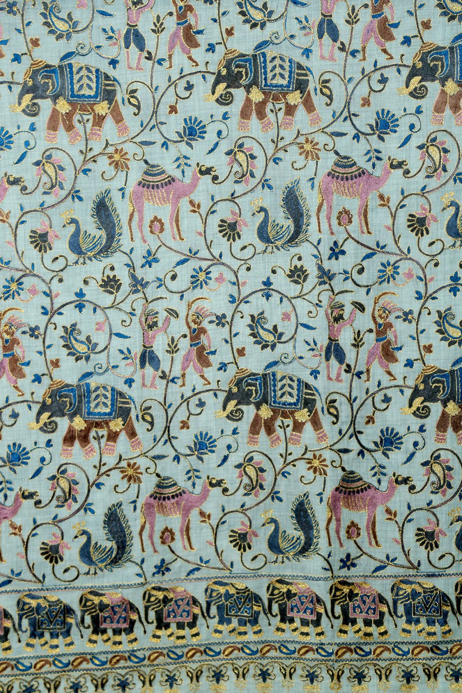 Women Kashmiri Elephant Grey Stole