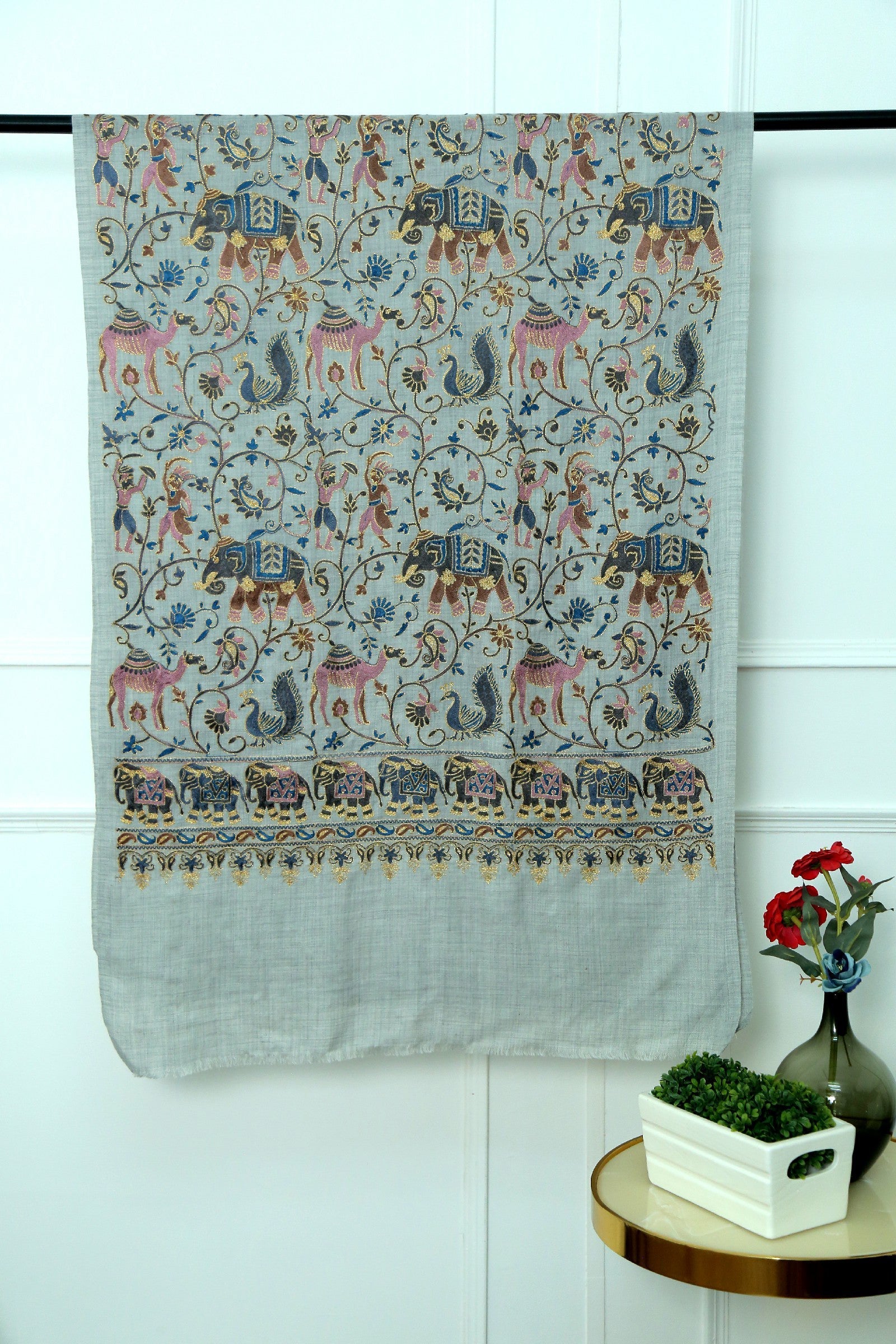 Women Kashmiri Elephant Grey Stole