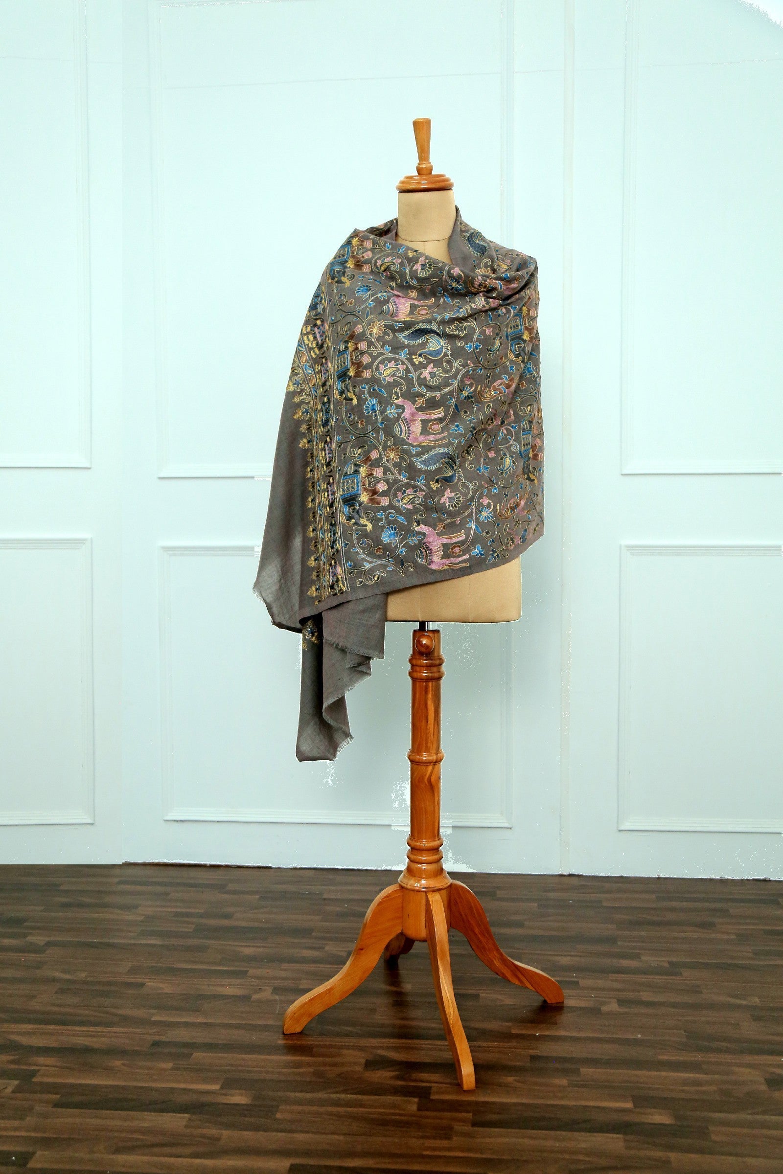 Women Kashmiri Elephant Dark Grey Stole