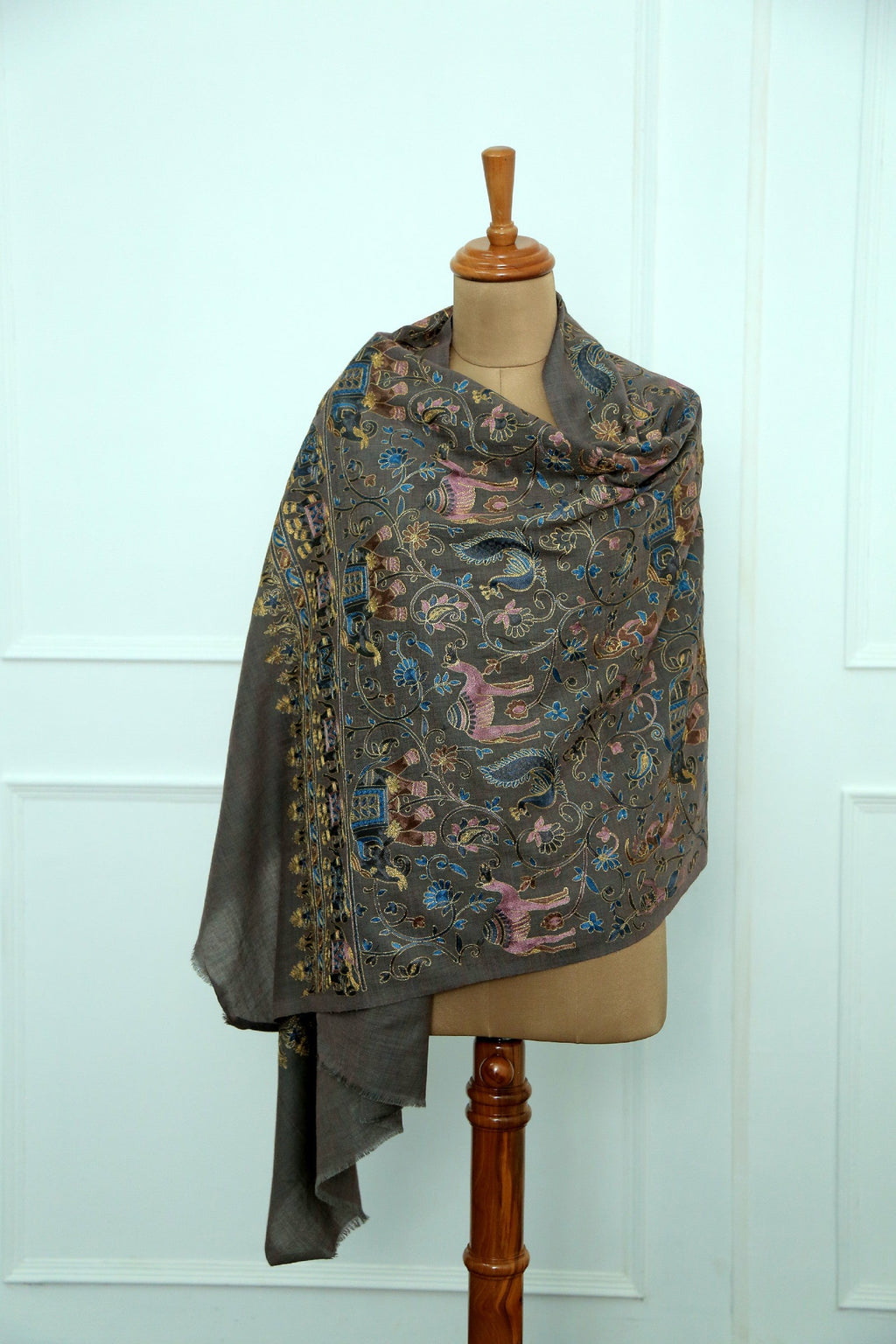 Women Kashmiri Elephant Dark Grey Stole