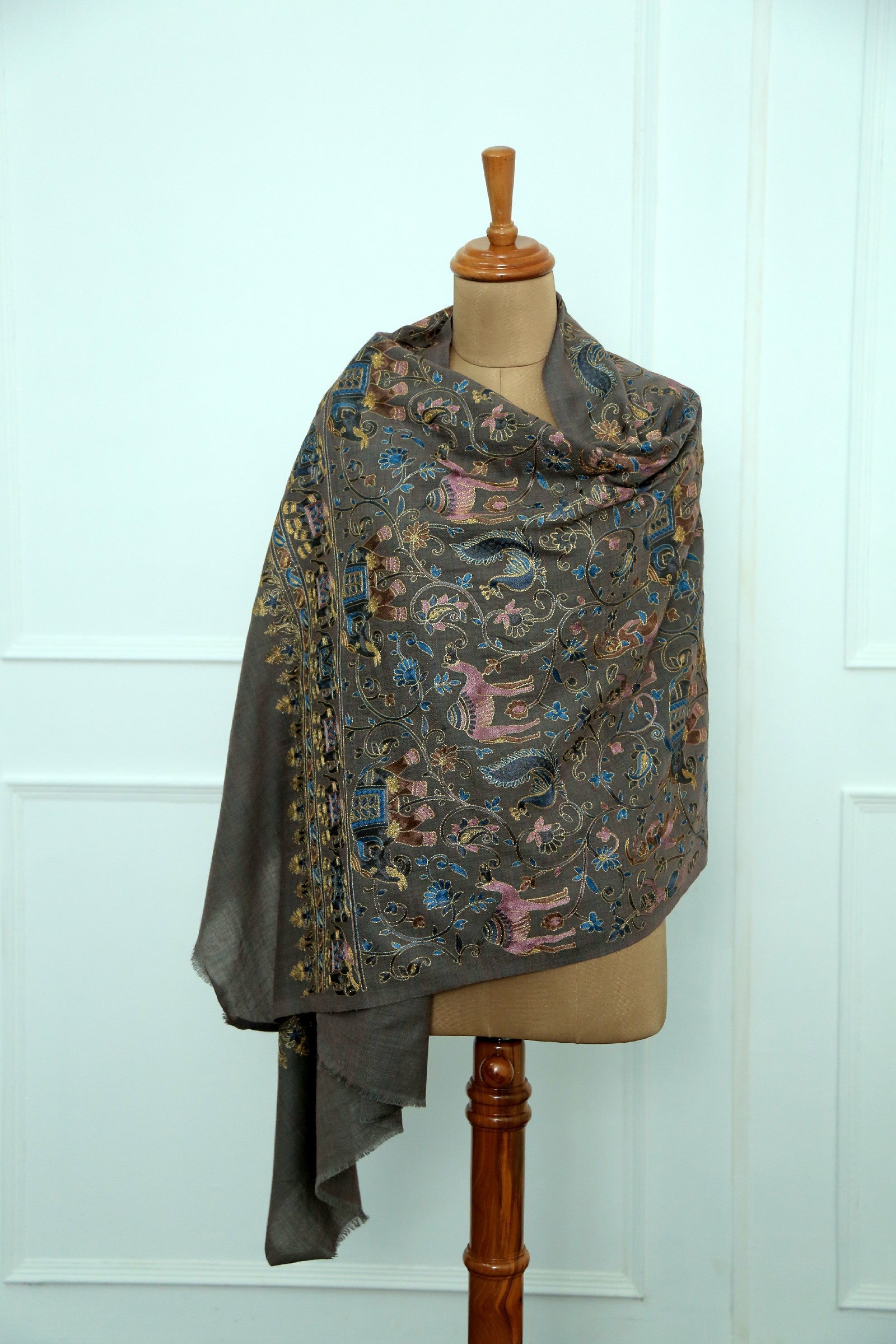 Women Kashmiri Elephant Dark Grey Stole