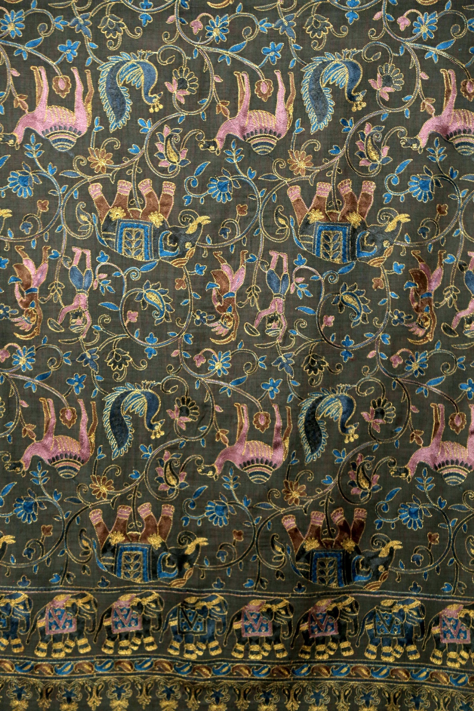 Women Kashmiri Elephant Dark Grey Stole