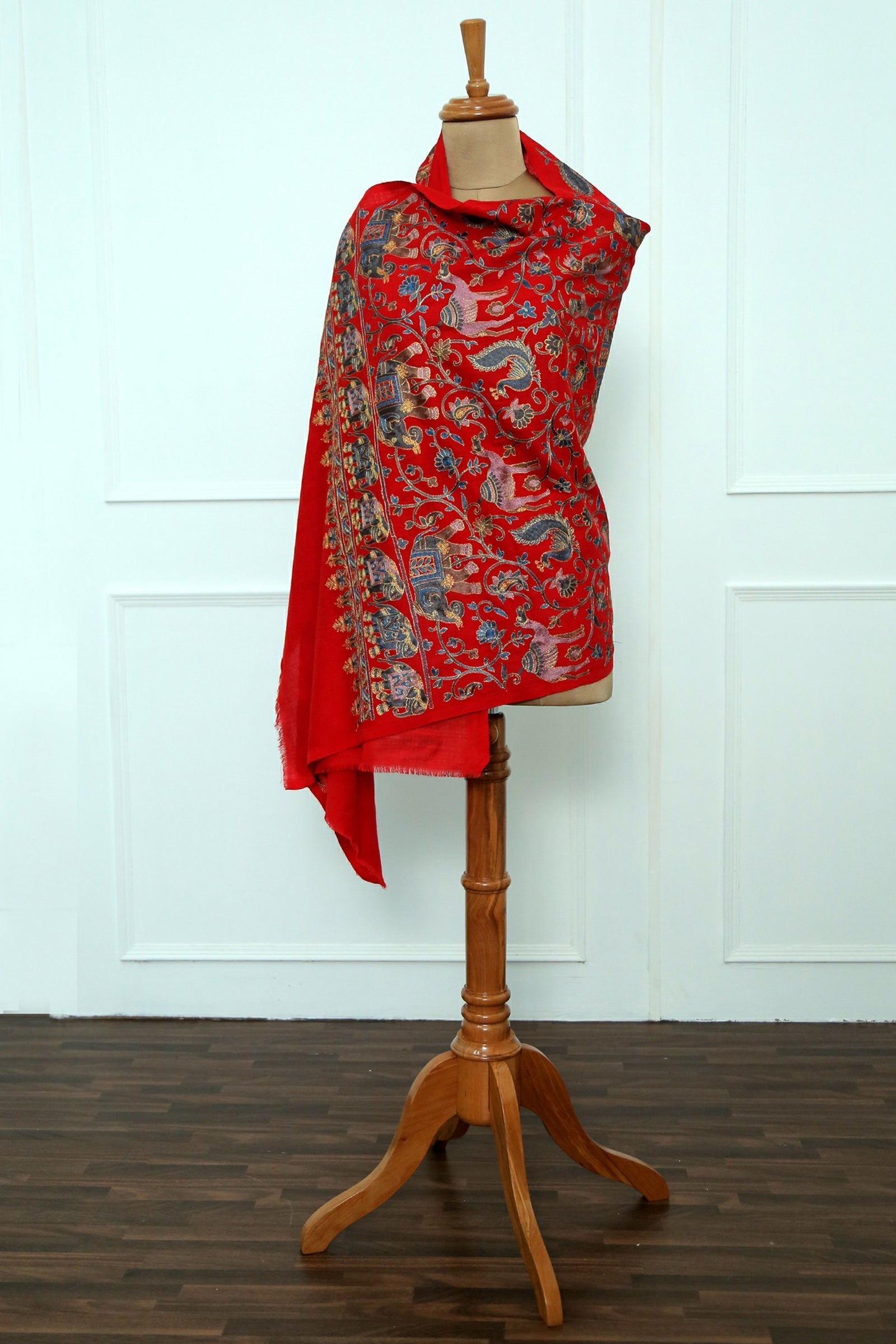 Women Kashmiri Elephant Red Stole