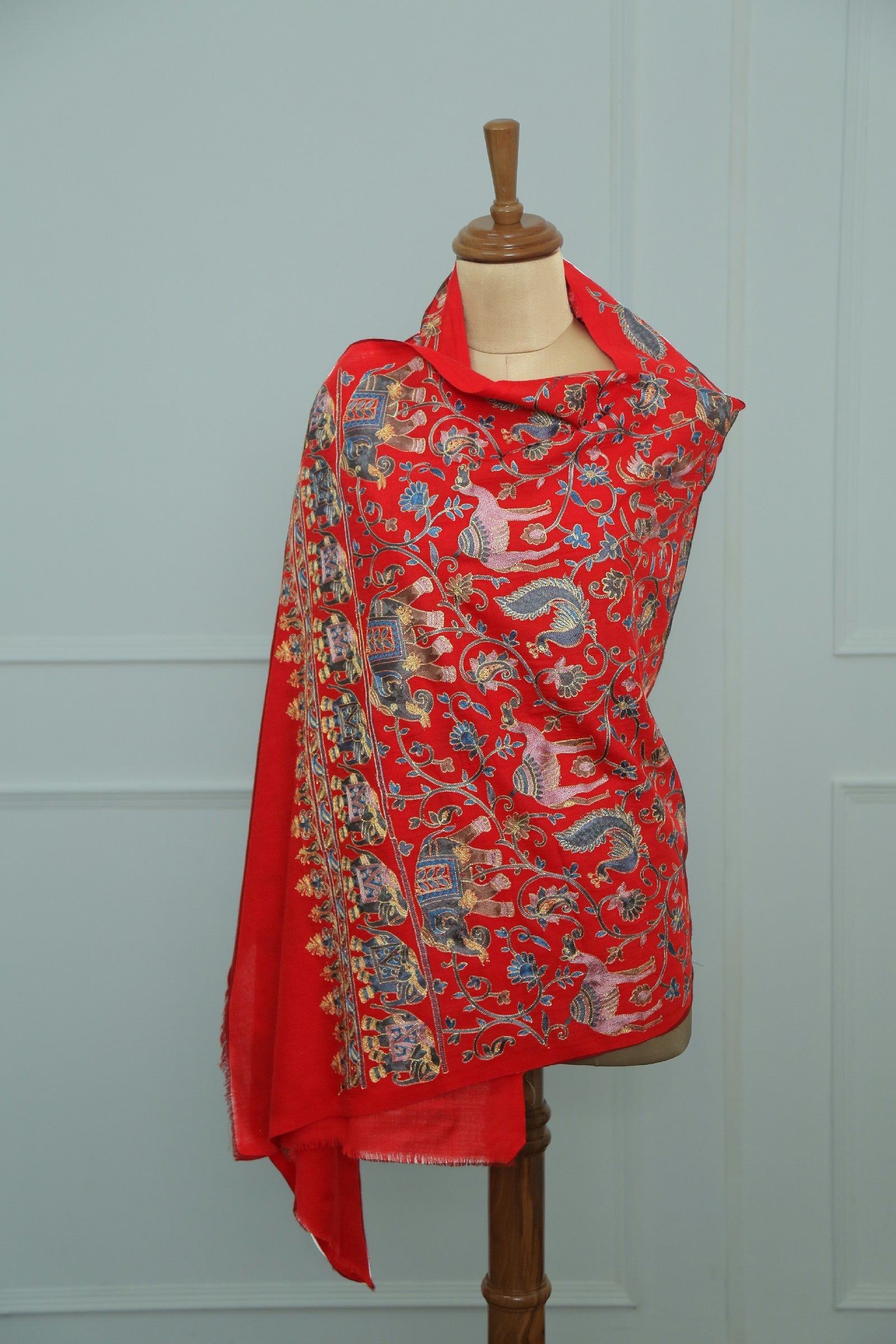 Women Kashmiri Elephant Red Stole