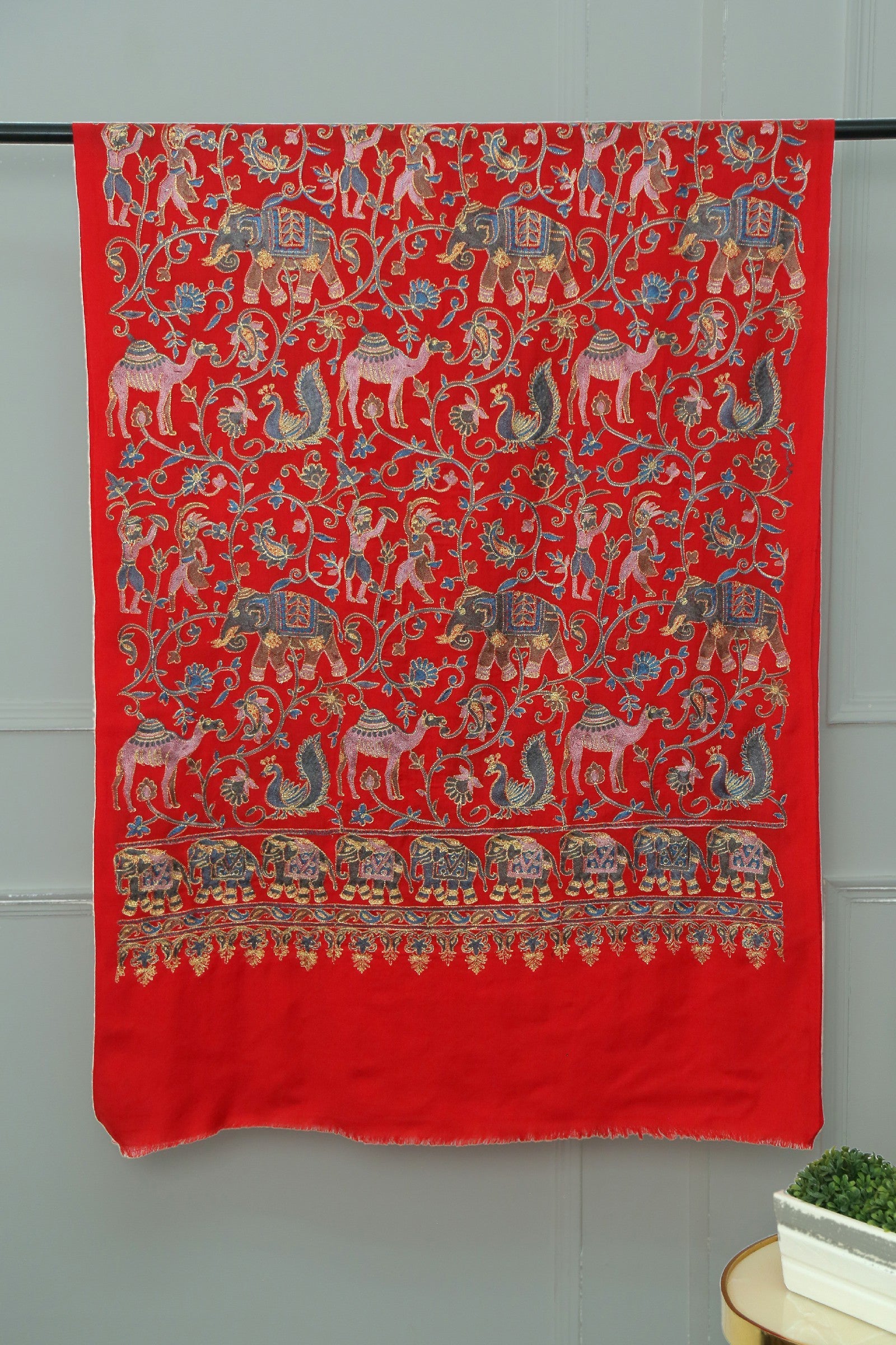 Women Kashmiri Elephant Red Stole