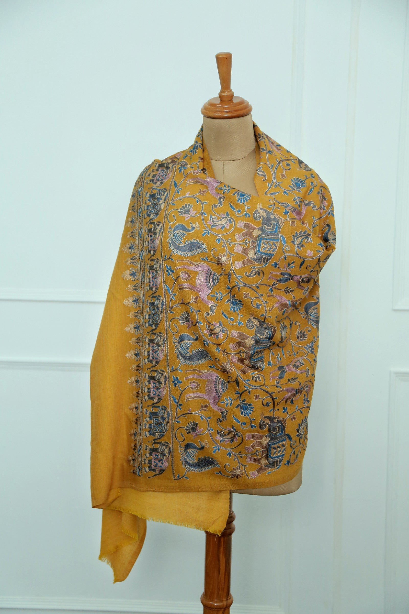 Women Kashmiri Elephant Mustard Stole