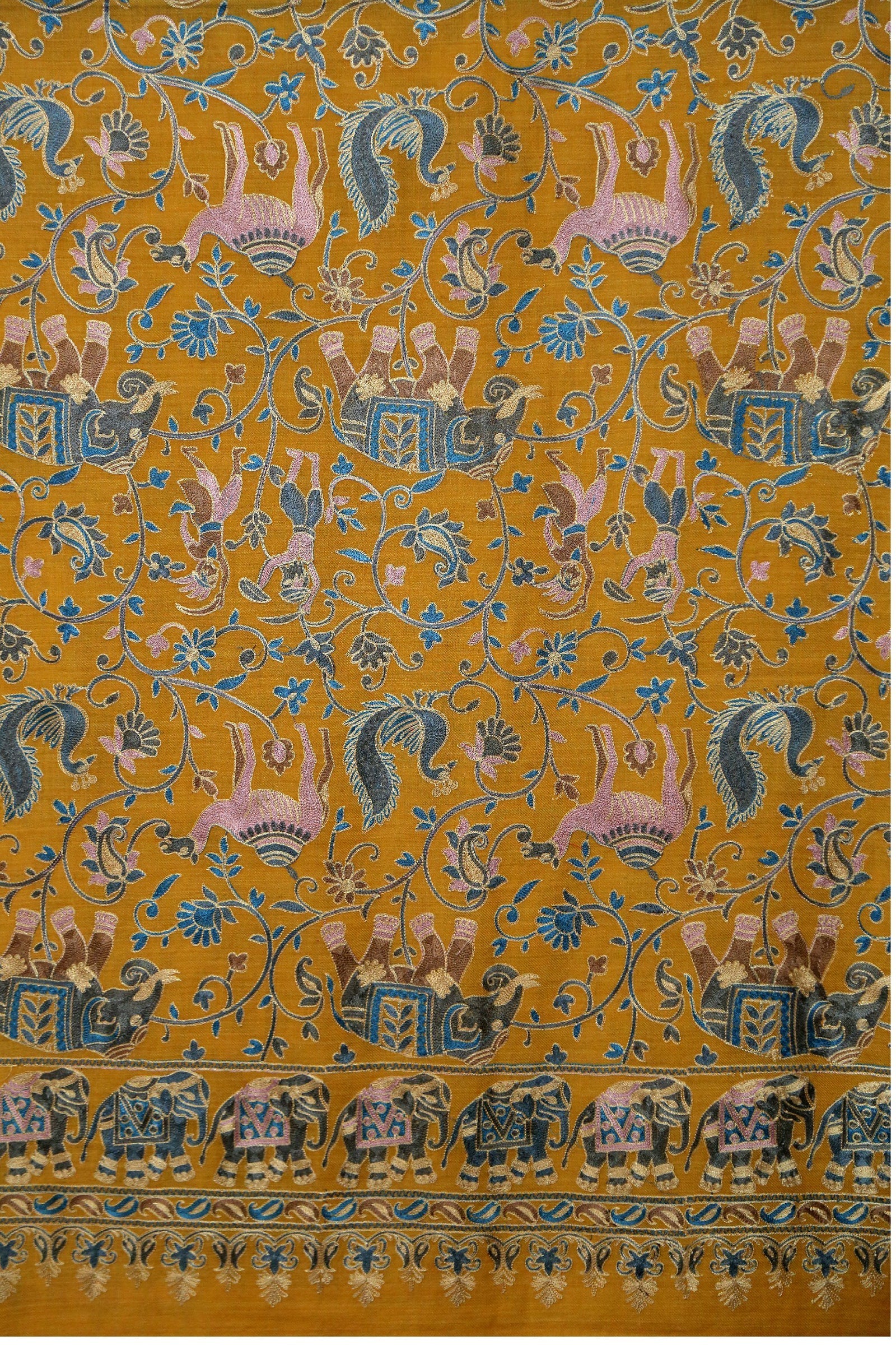 Women Kashmiri Elephant Mustard Stole
