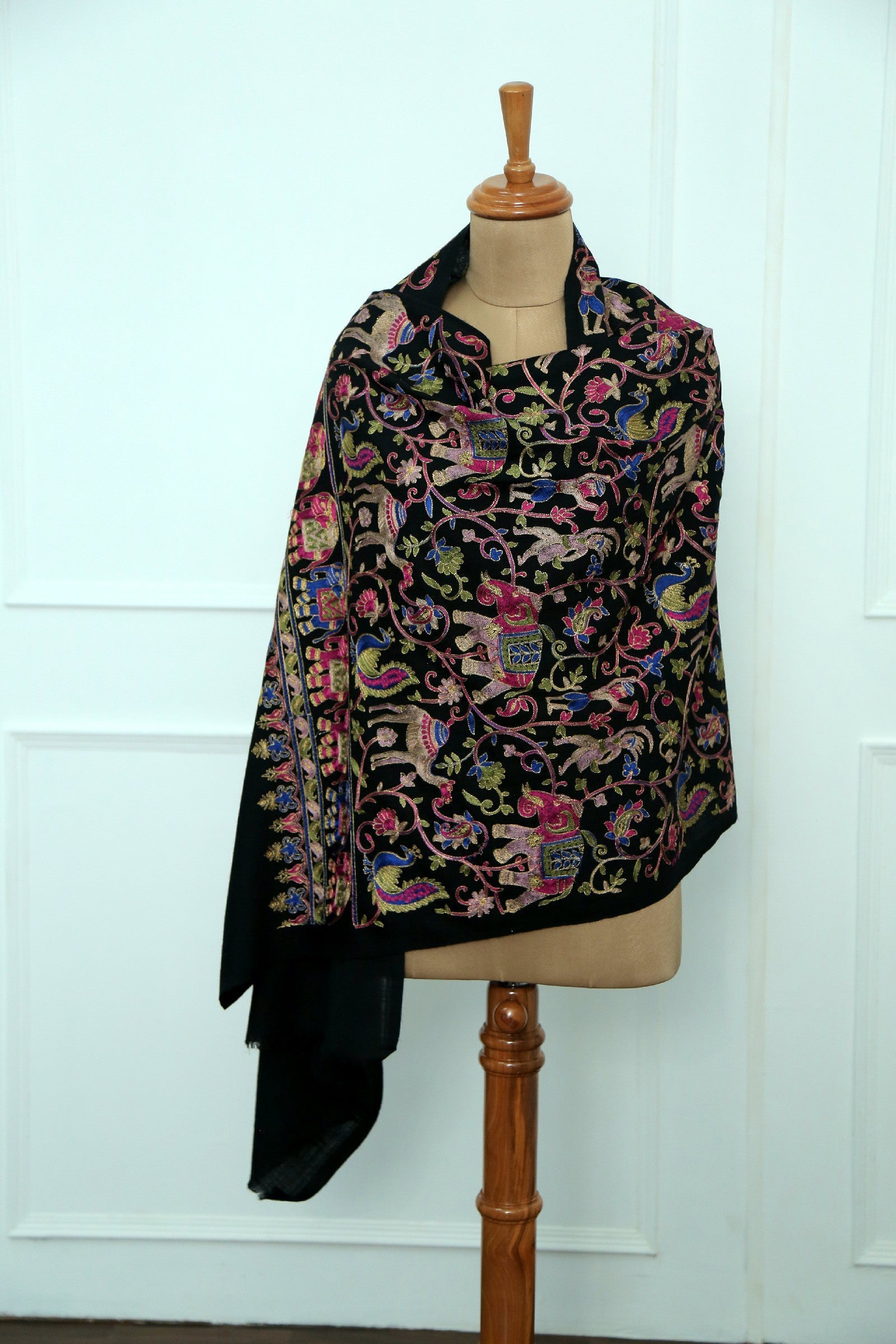 Women Kashmiri Elephant Black Stole