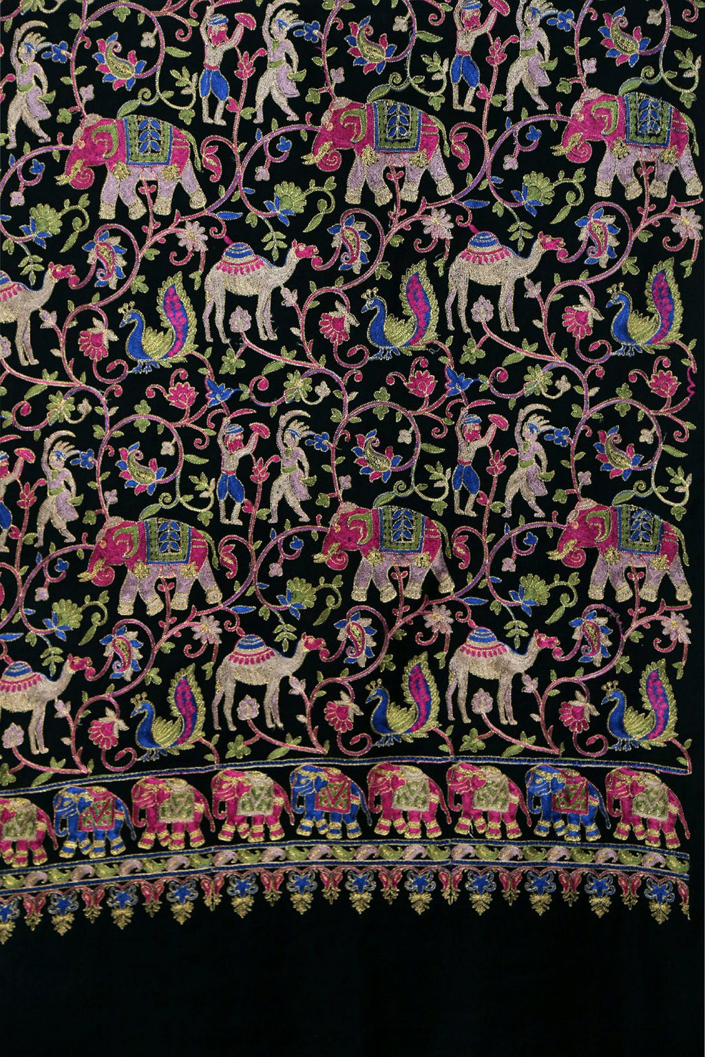 Women Kashmiri Elephant Black Stole
