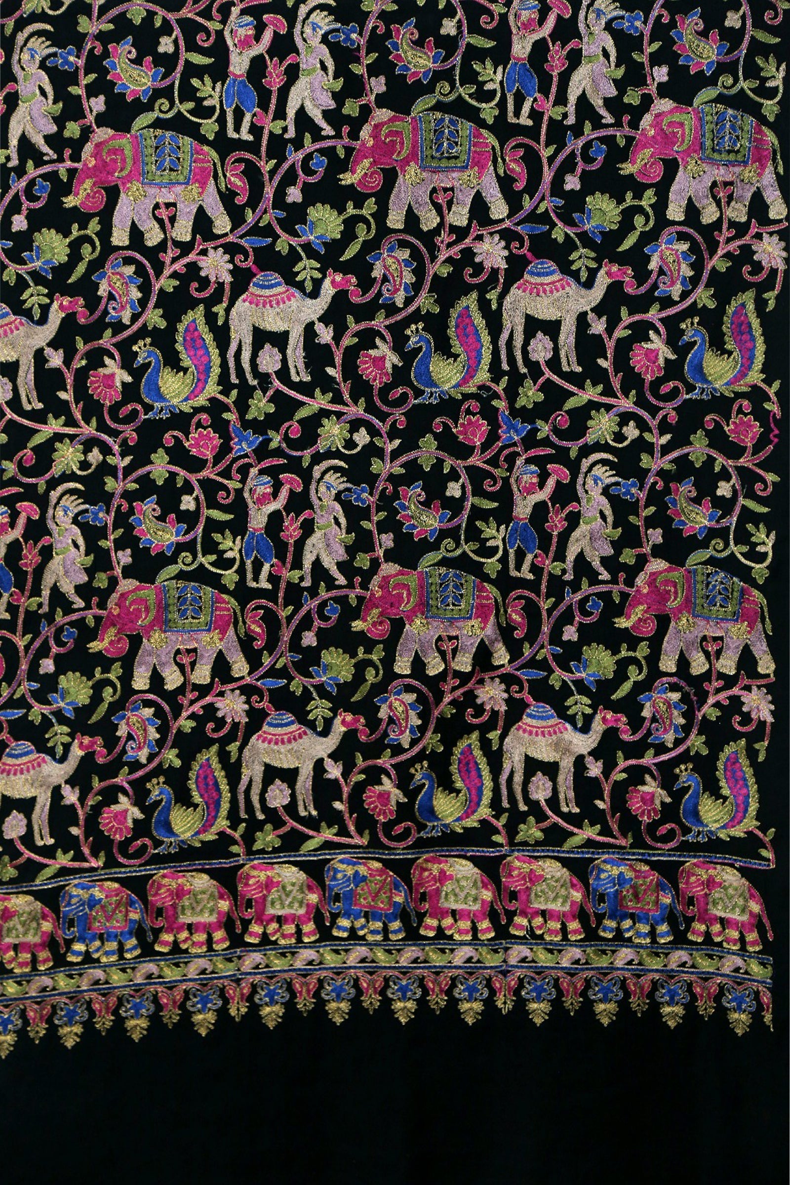 Women Kashmiri Elephant Black Stole