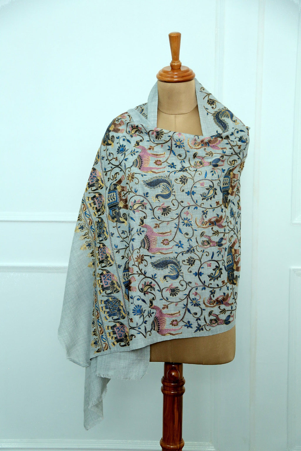 Women Kashmiri Elephant Grey Stole