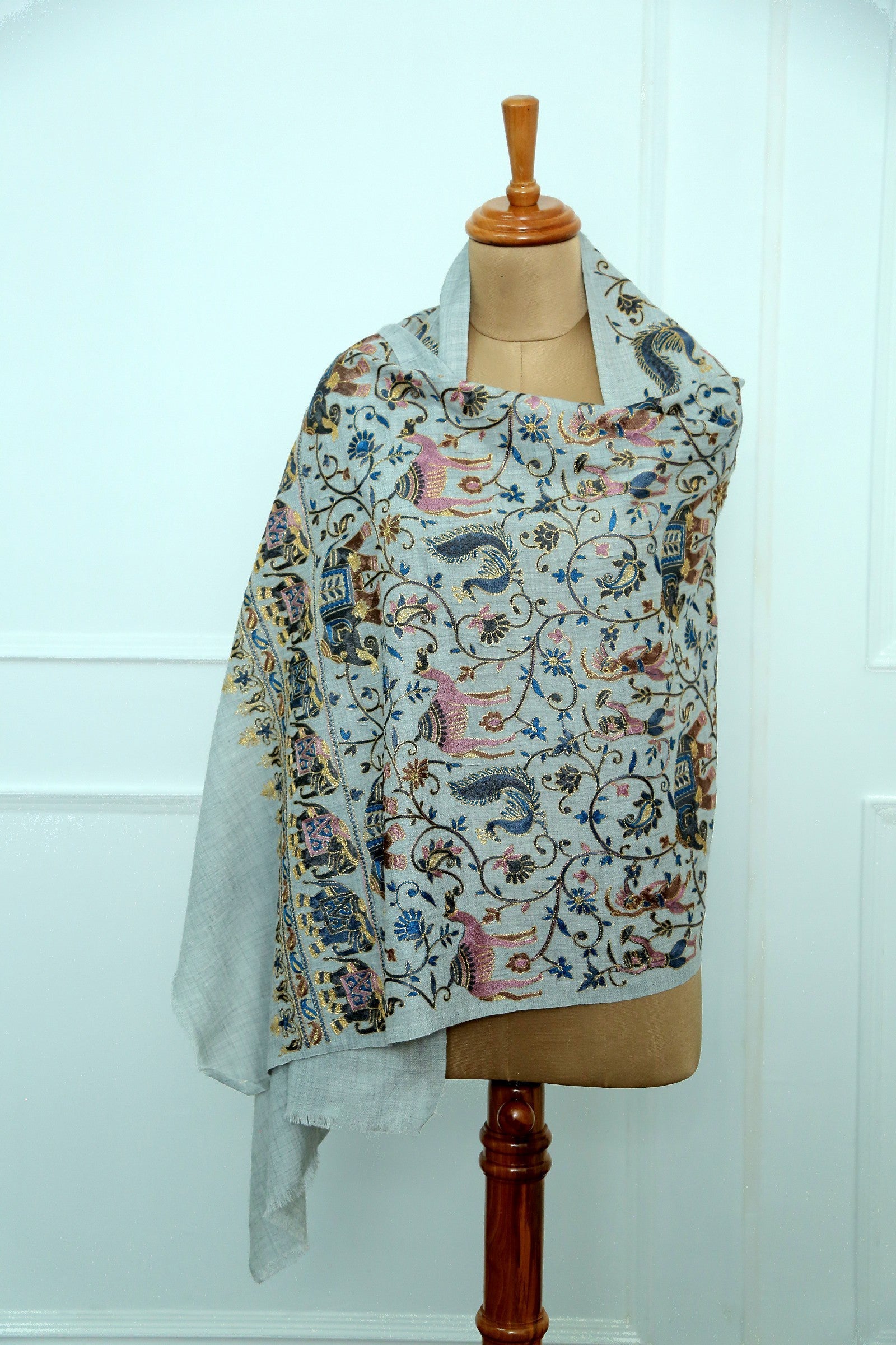Women Kashmiri Elephant Grey Stole