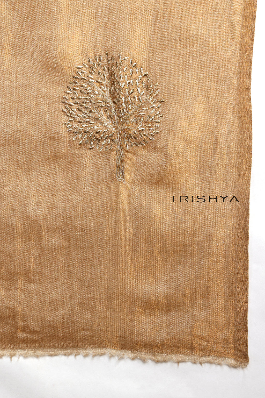 Moonlight Reversible Tree Work Stole in Golden Beige