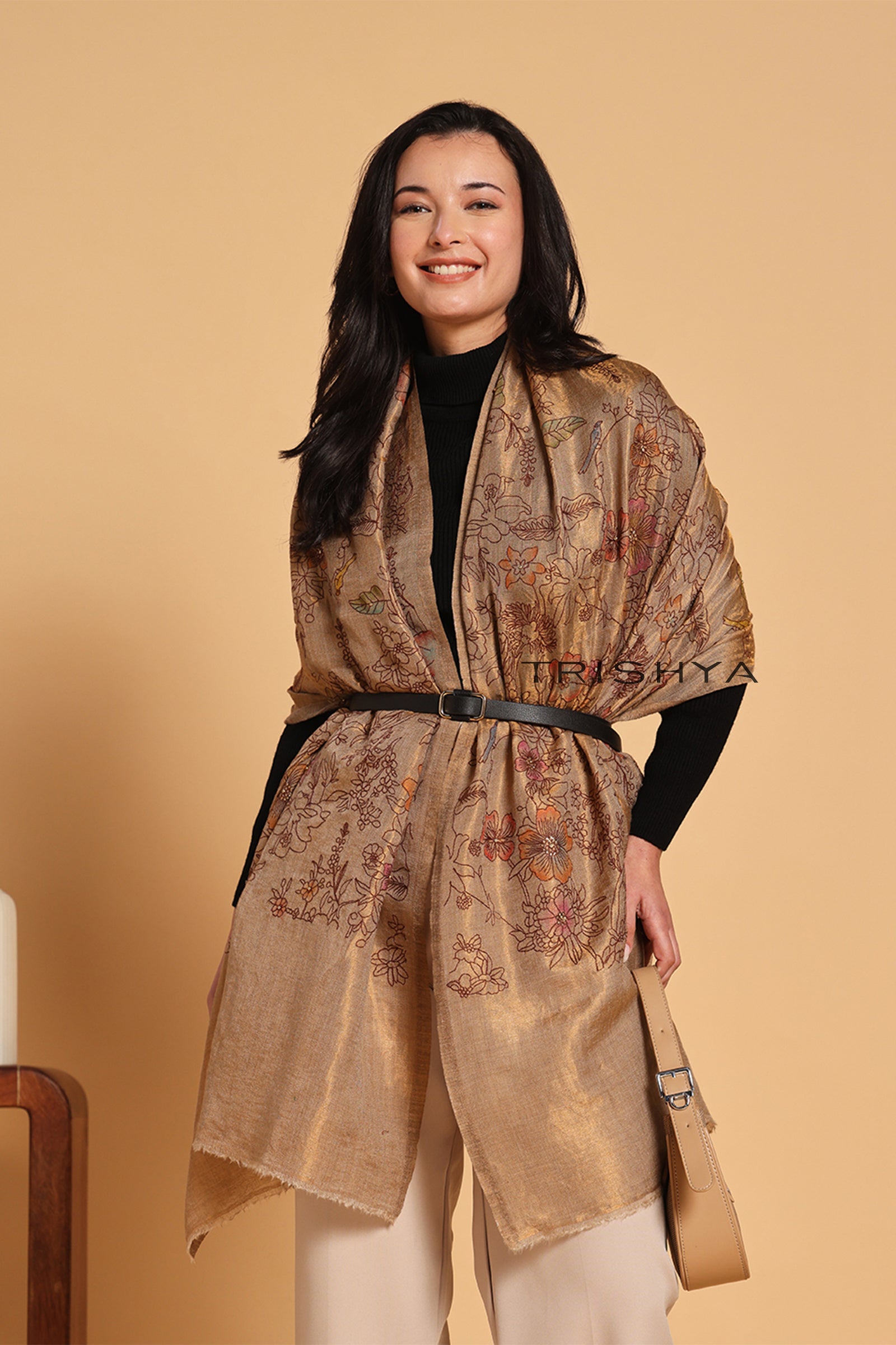 Antique Gold Moonlight Zari Kashmiri Stole