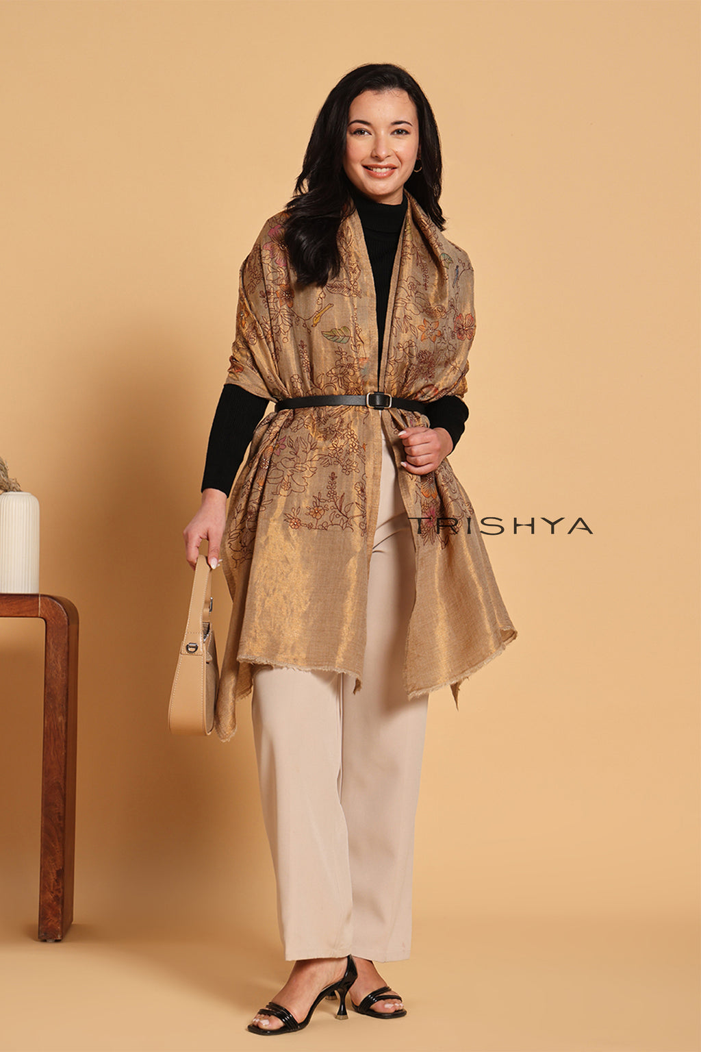 Antique Gold Moonlight Zari Kashmiri Stole