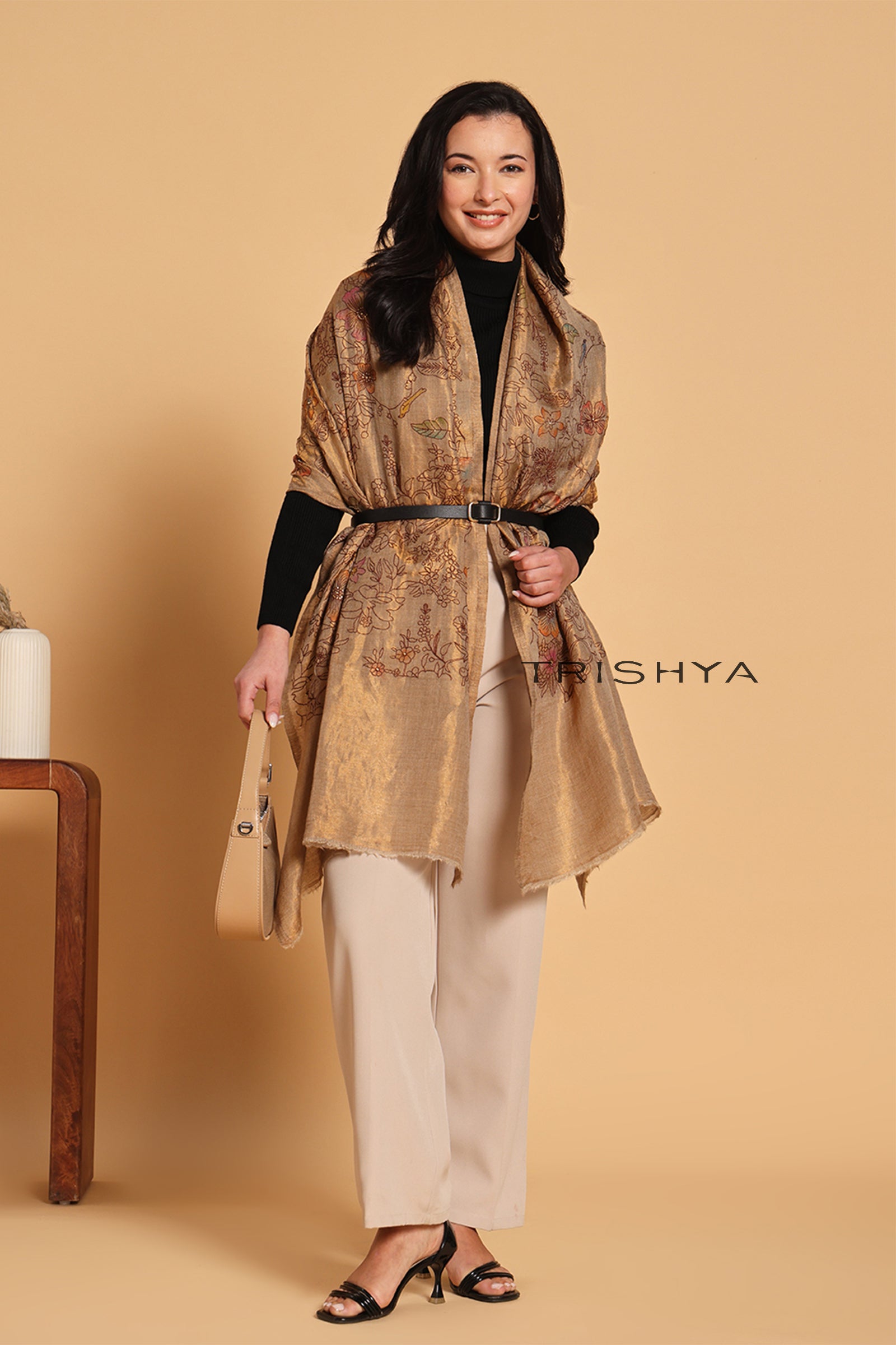 Antique Gold Moonlight Zari Kashmiri Stole