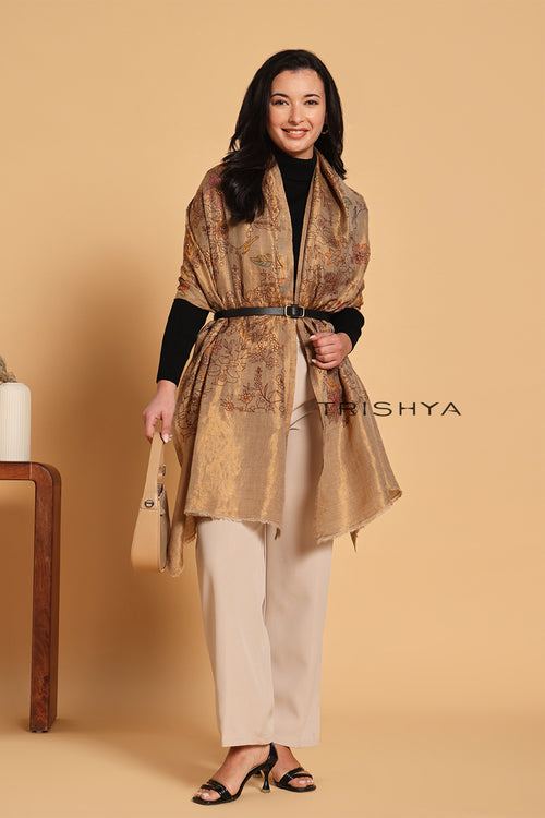 Antique Gold Moonlight Zari Kashmiri Stole