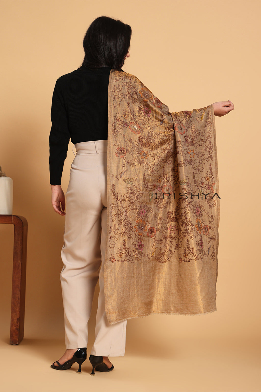 Antique Gold Moonlight Zari Kashmiri Stole