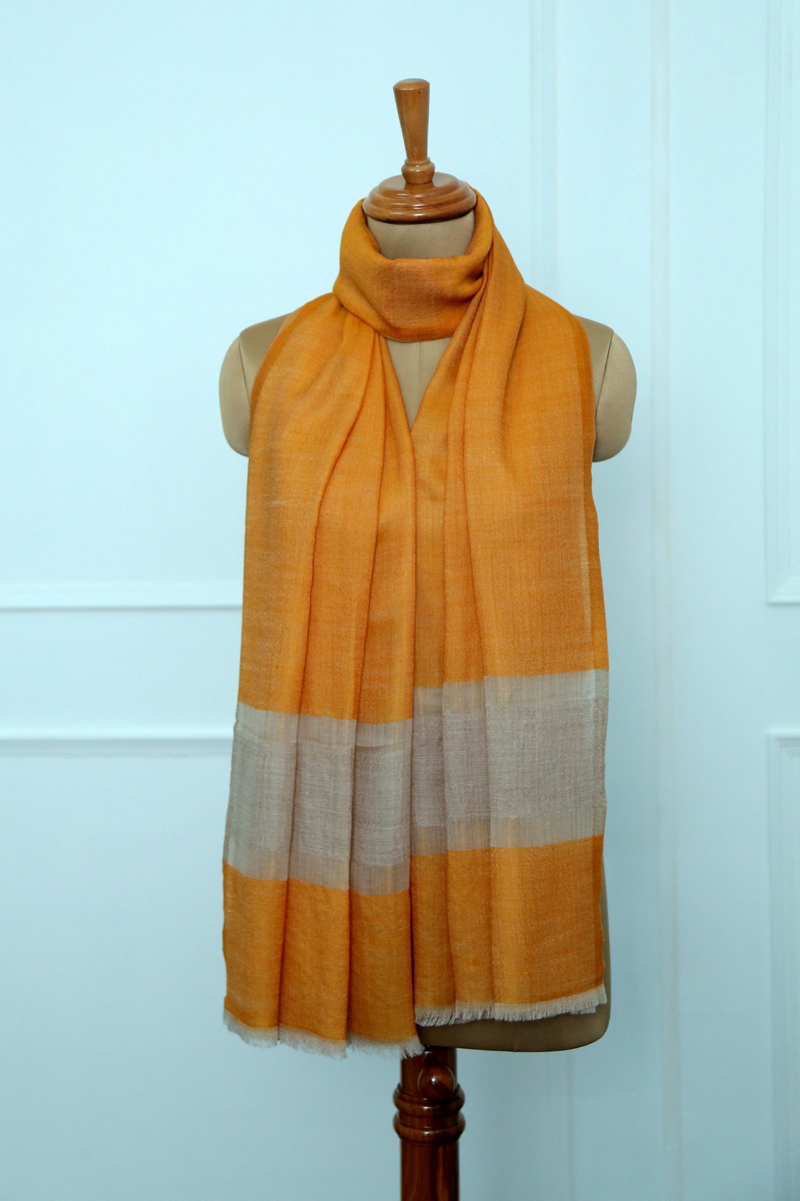 Fine Wool Mustard Border Zari Stole