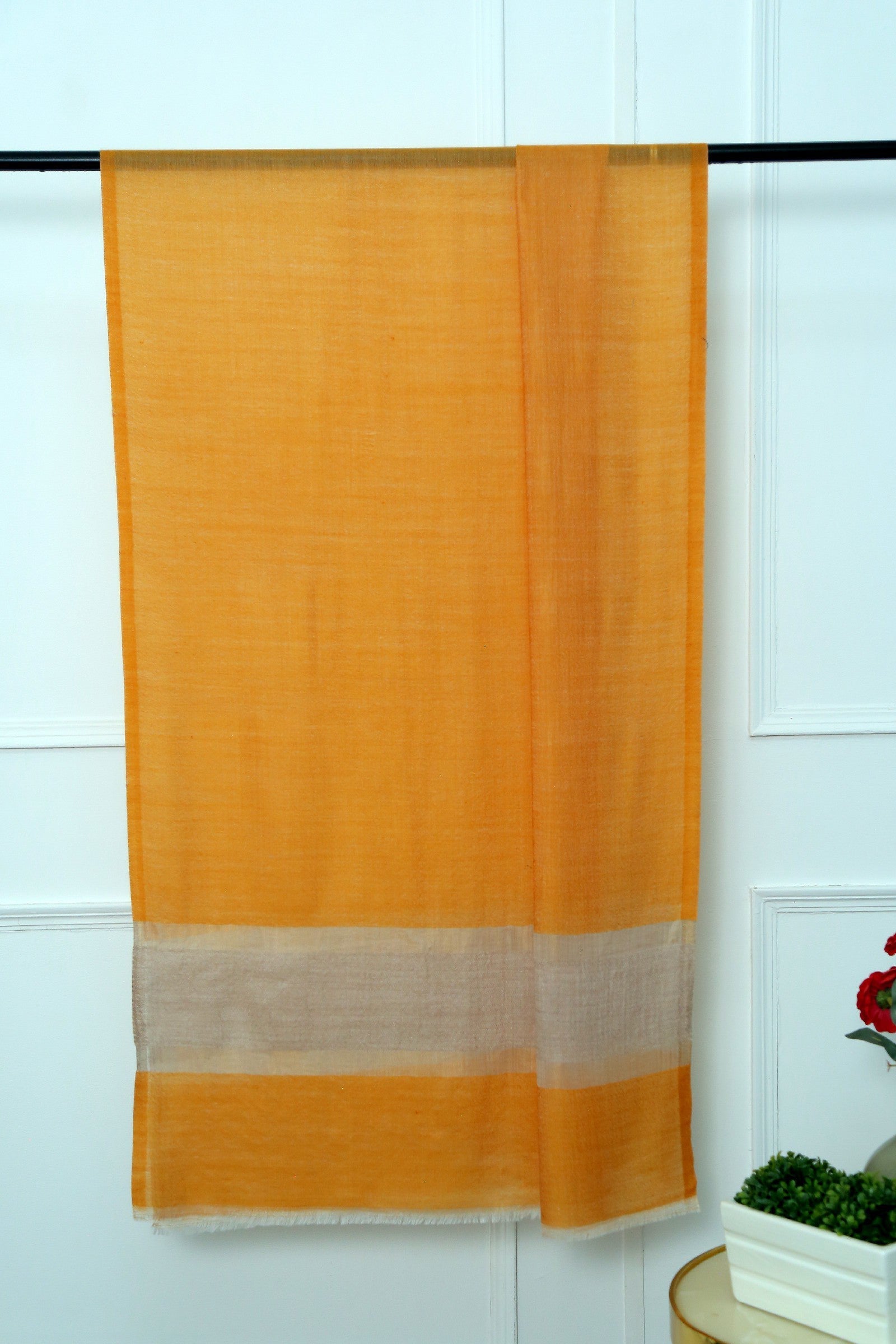 Fine Wool Mustard Border Zari Stole