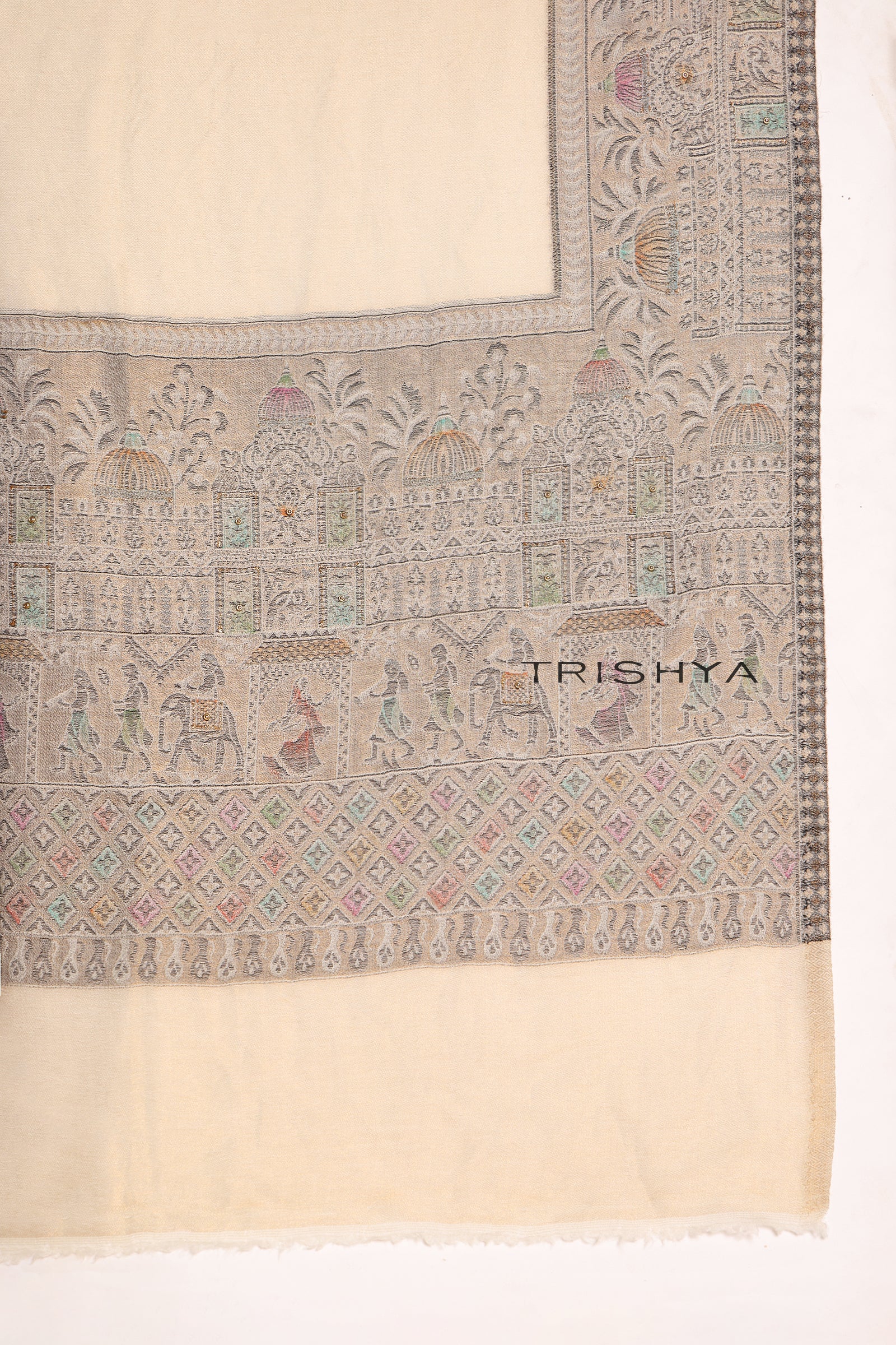 Cream Black Moonlight Floral Border Stole